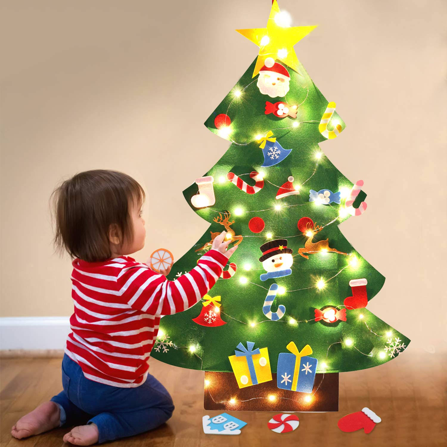 B Bangcool DIY Felt Christmas Tree 26pcs Xmas Ornaments 3.2ft DIY Christmas Tree Wall Hanging Xmas Gifts Christmas Decorations