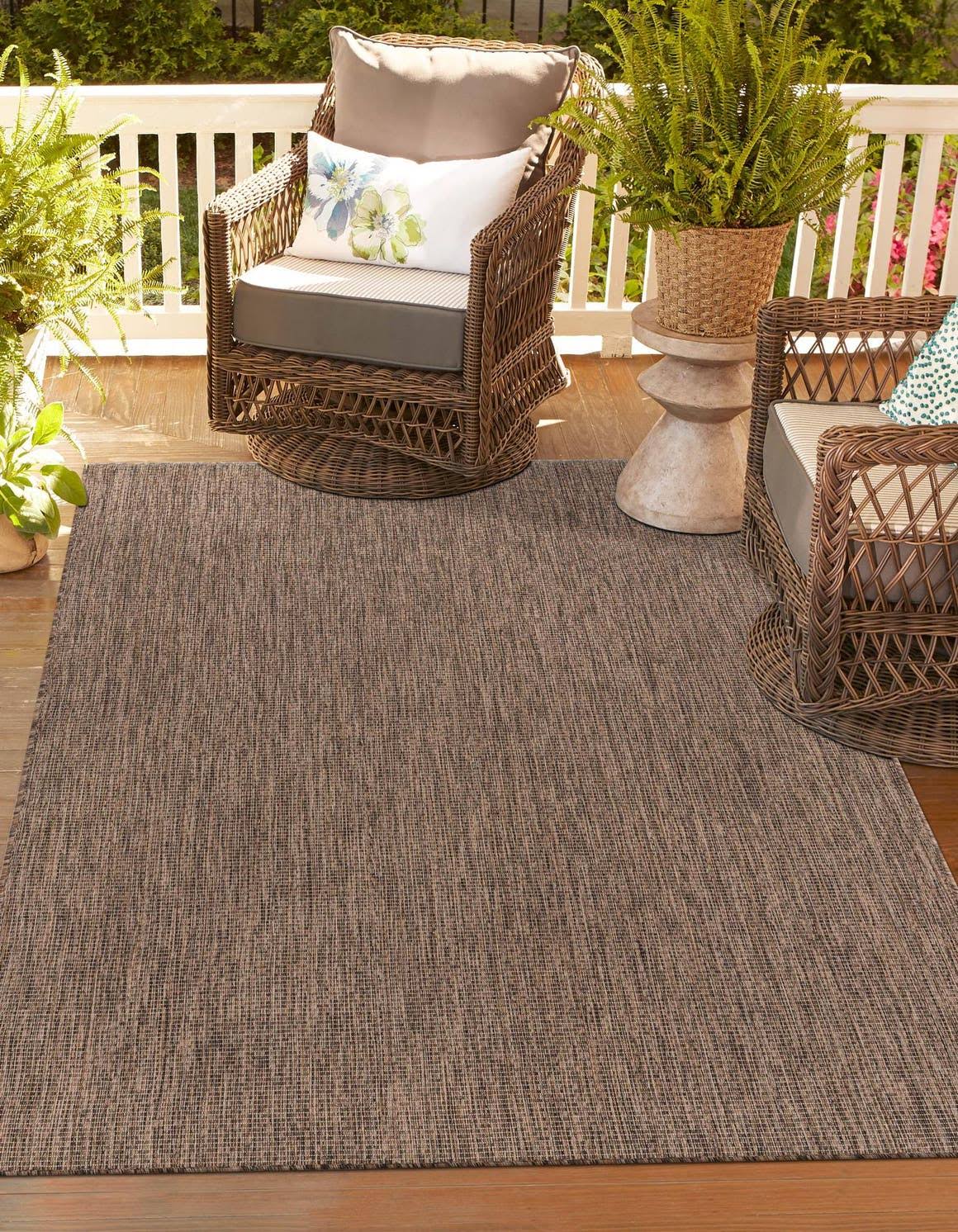 Unique Loom Outdoor Solid Area Rug - 6' x 9' Light Brown