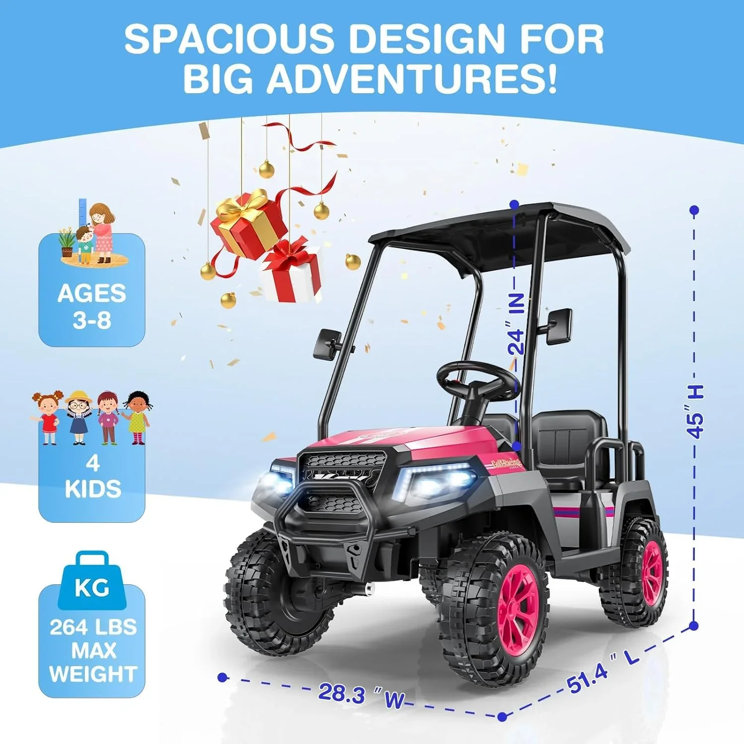 Voiturette de golf pour enfants R9 24V avec télécommande et auvent amovible