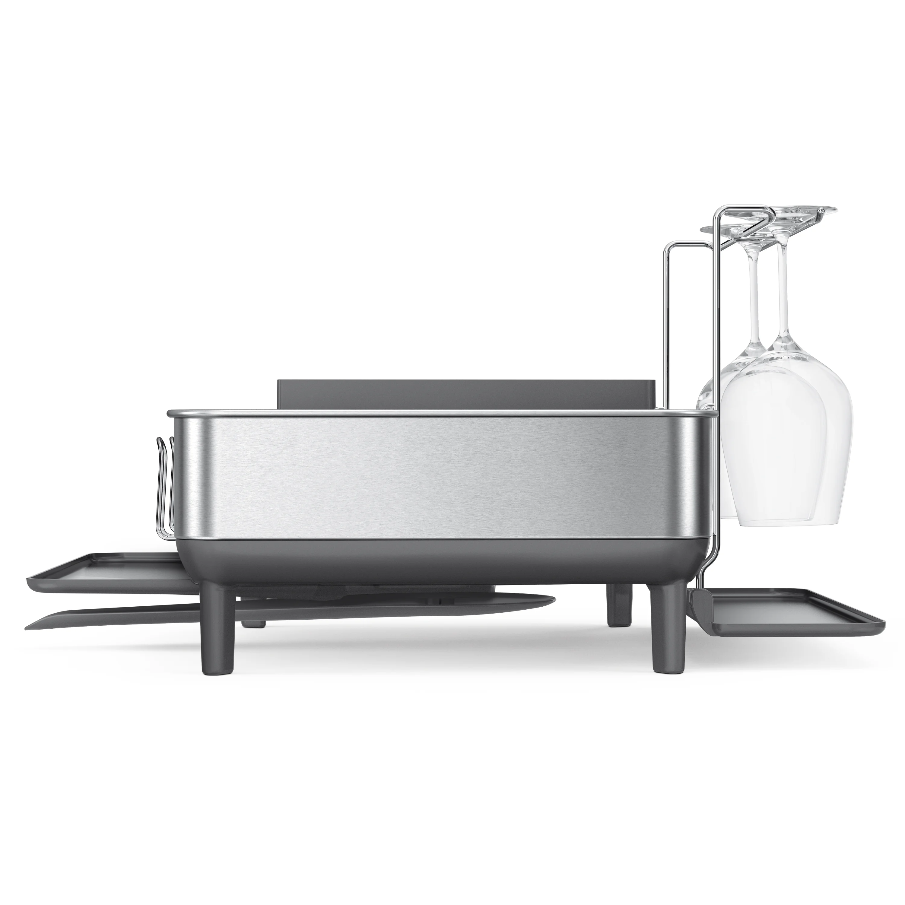Simplehuman Kitchen Dish Drying Rack, Fingerprint - Proof Stainless Steel Frame, Grey Plastic