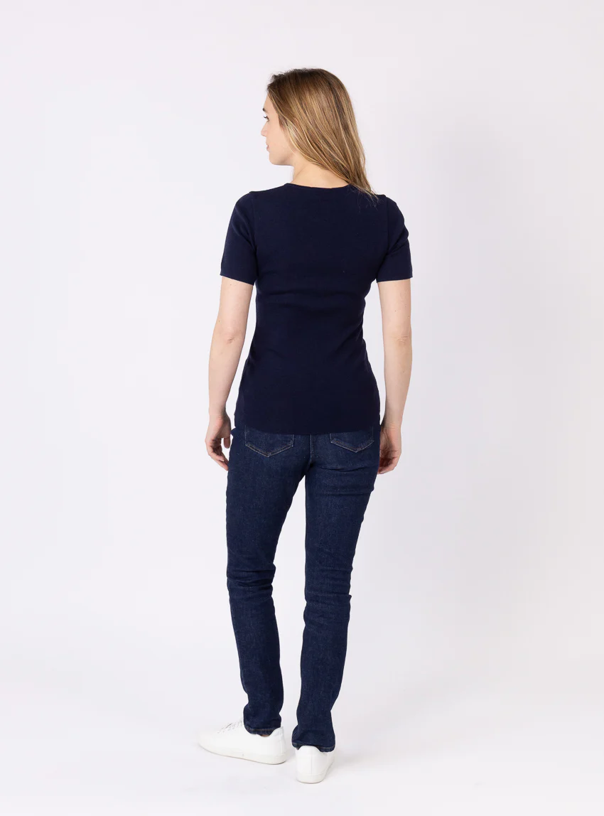 Tee-shirt thermique femme en laine merinos bleu marine