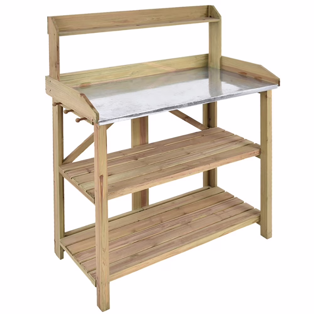 Canddidliike Garden Wooden Plant Bench Work Station, Wood Outdoor Potting Bench with Storage Shelf