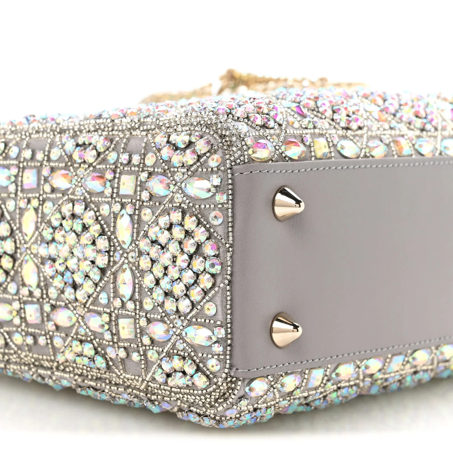 Calfskin Satin Celestial Bead Embroidery Embroidered Small Lady Dior Grey Multicolor