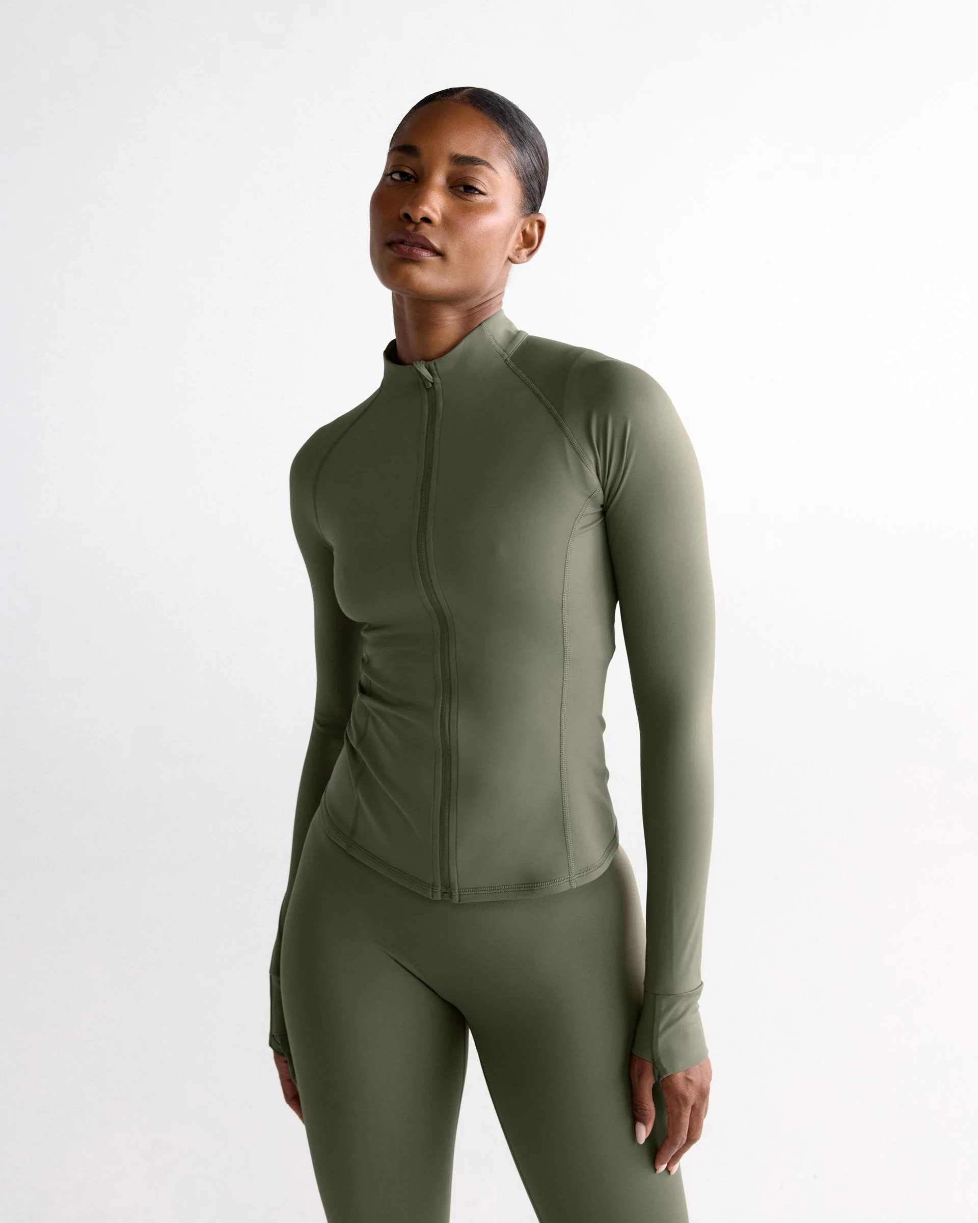 Ultimate Long Sleeve Zip Up Top - Olive Green