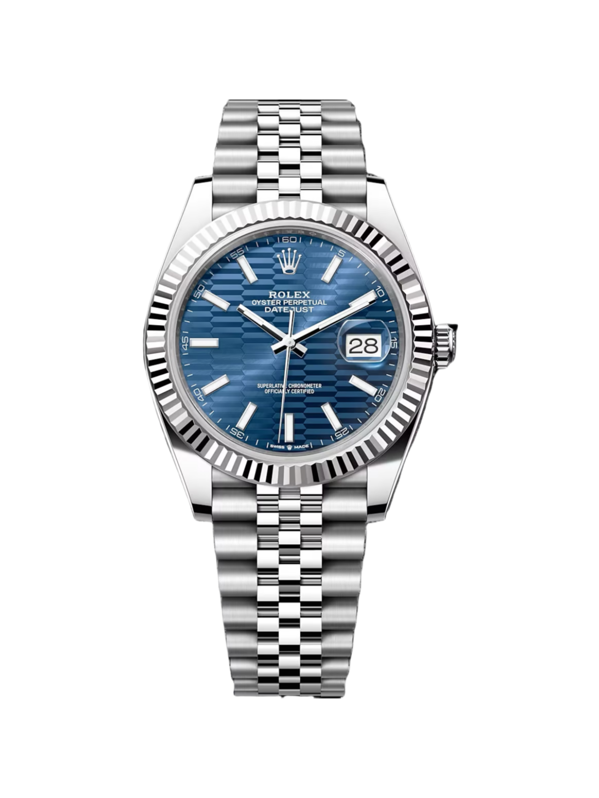 [Super Clone]RLX  Datejust 41mm Blue Fluted Motif Index Dial Jubilee Bracelet Watch - 126334