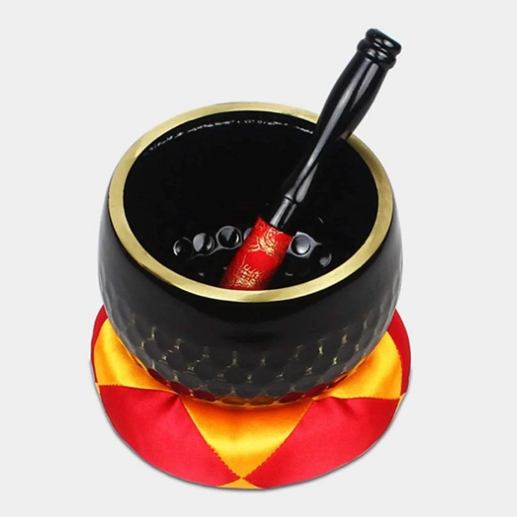 Japanese Style Buddhism Decoration Brass Black Singing Bowls with Silk Cushion and Striker 3.5-9inch (Size : 9.5cm)