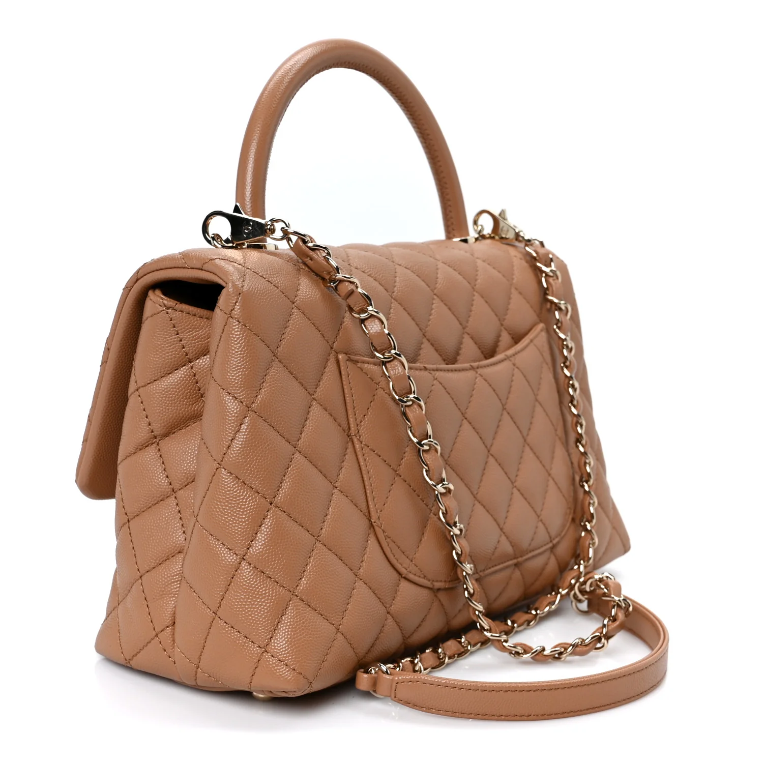 Caviar Quilted Small Coco Handle Flap Brown
