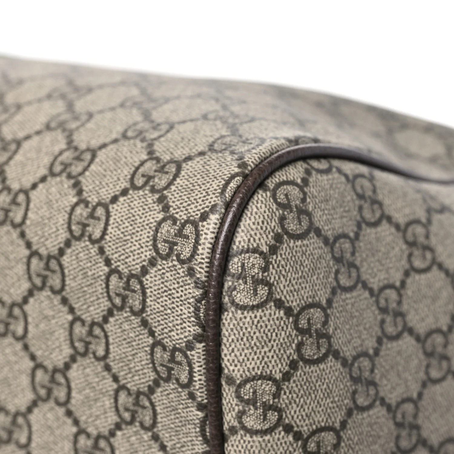 GG Supreme Monogram Textured Dollar Calfskin Web Medium Savoy Duffle Bag Beige Dark Brown