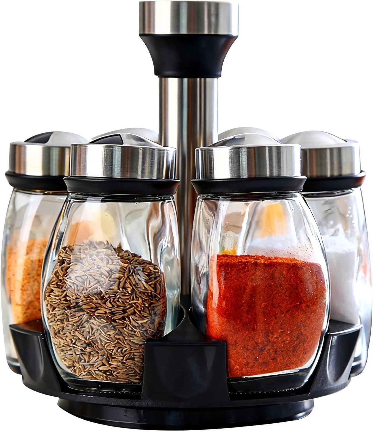 Rotating Spice Rack, 6PC Glass Spice Jars Suitable for kitchen countertops