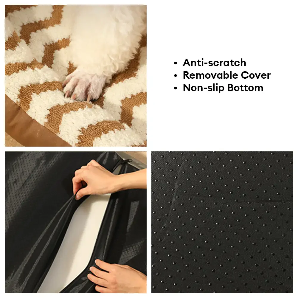 Geometric Wave Pattern Faux Leather Warm Removable And Washable Dog Bed