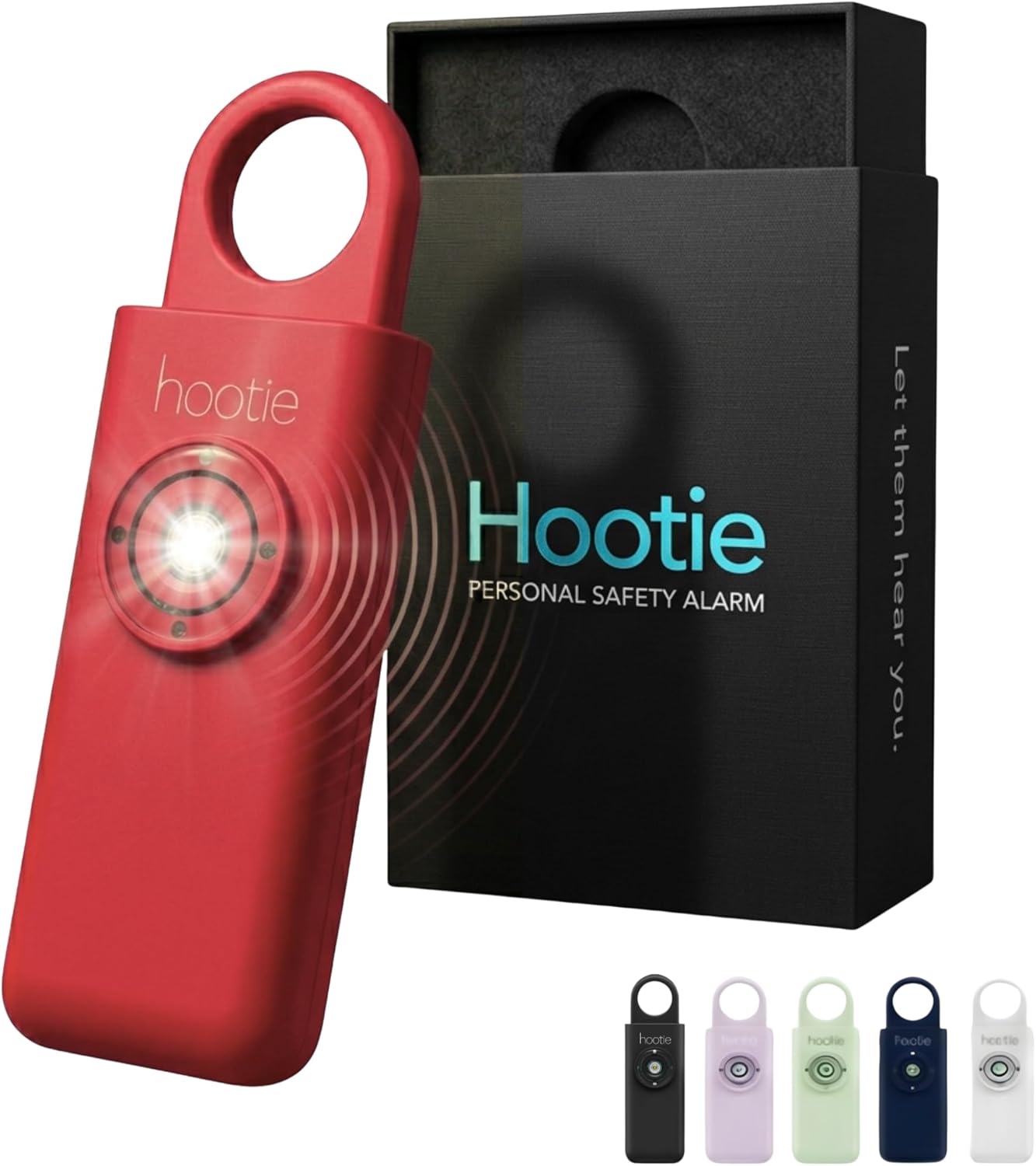 HOOTIE Personal Safety Alarm for Women, Men and Kids — 130dB Personal Alarm Keychain, Pull Pin Safety Alarm Keychain with Strobe Light, Self-Defense Alarm for Campus, Travel and Running — Red