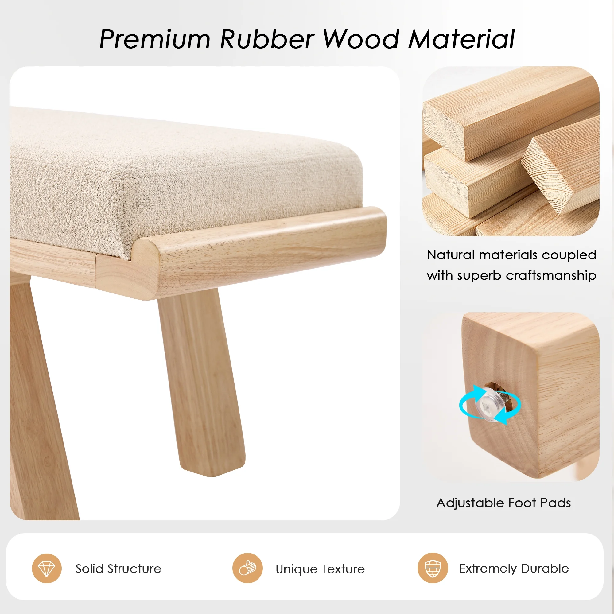 47.4" Linen Upholstered Bench, Entryway Bench with Solid Wood Legs, Modern Ottoman Bench for Living Bedroom Room, Beige(Beige) - Image 5