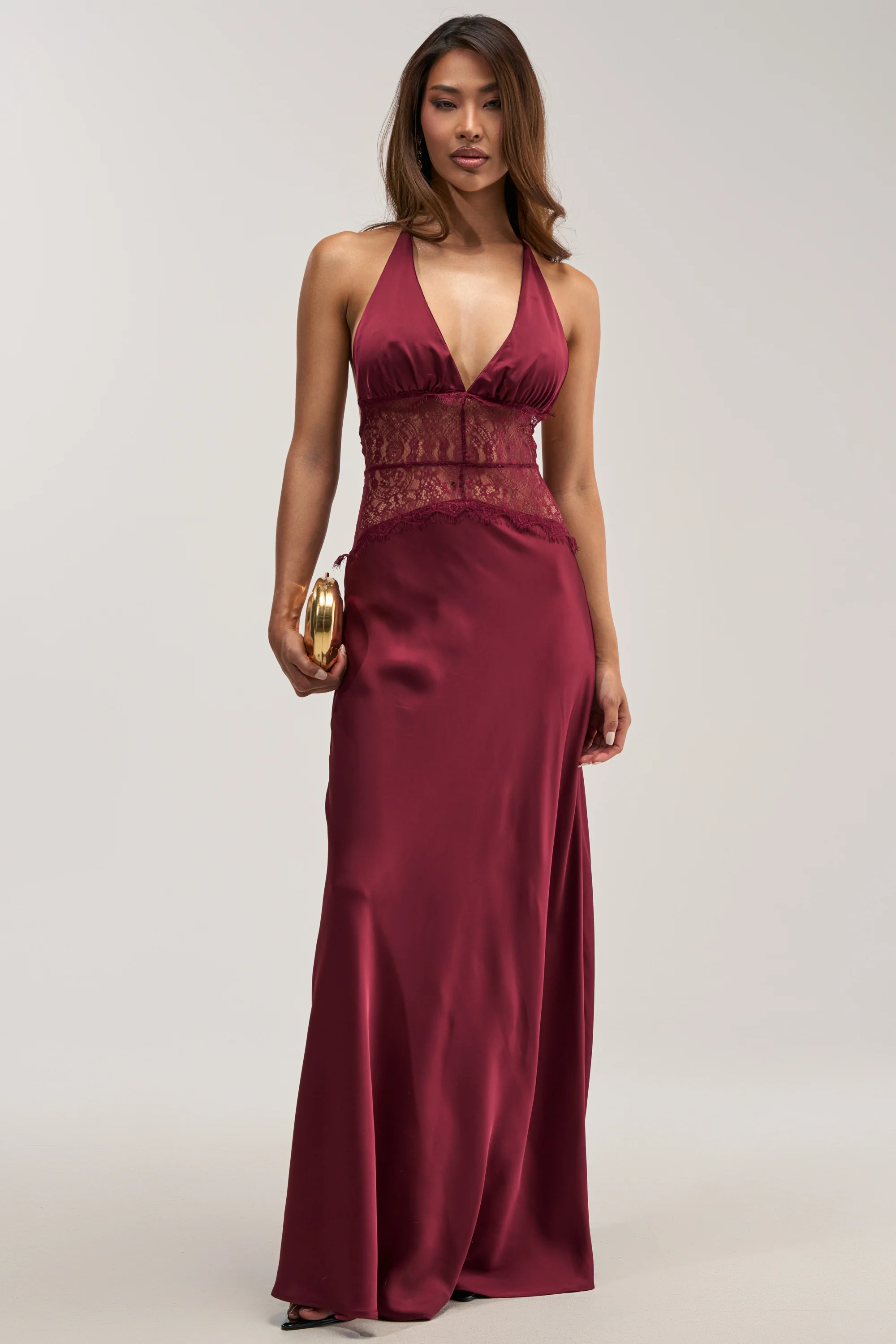 LUXE LIFE SATIN LACE MAXI DRESS - Akira Store