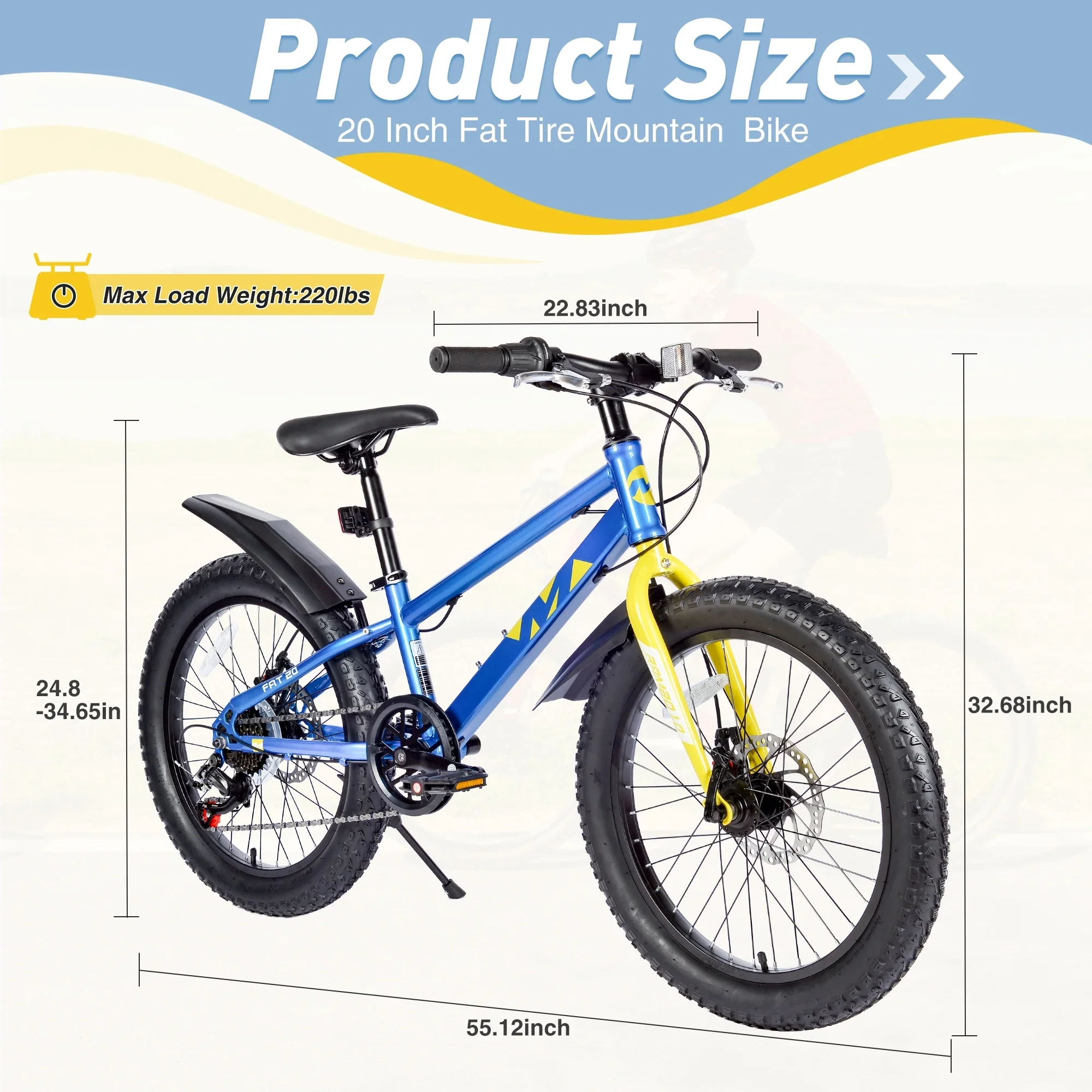 Ambifirner Newest Bike Fat Tire Mountain Bike with 20 Inch Wheels, 21 Speed with High Carbon Steel