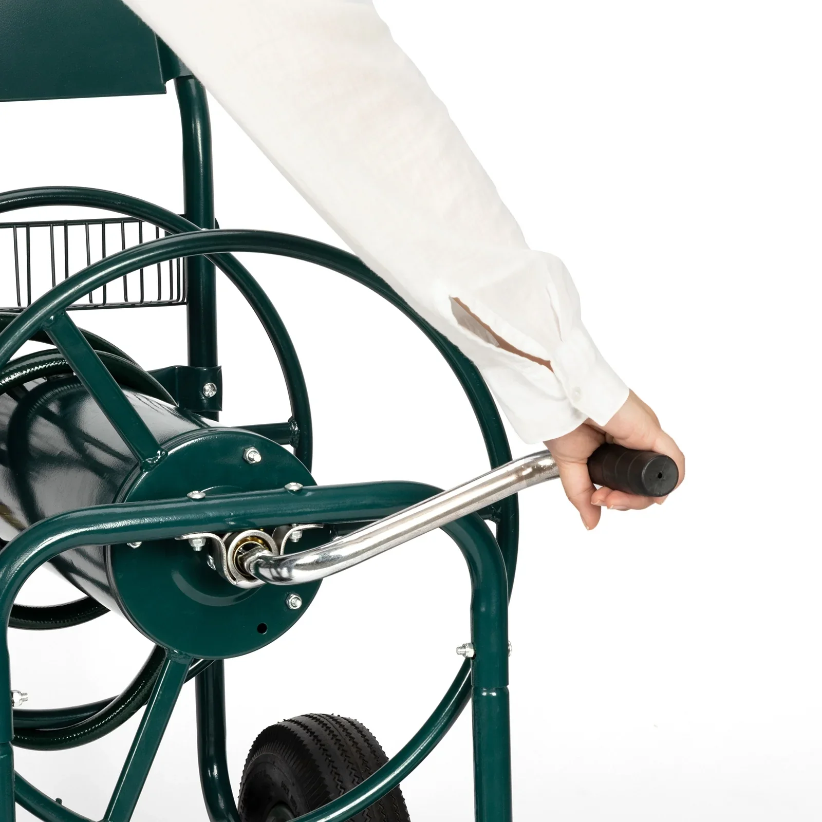 Winado Yard Garden Water Hose Reel Cart Iron Four-Wheel Pipe Truck Dark Green
