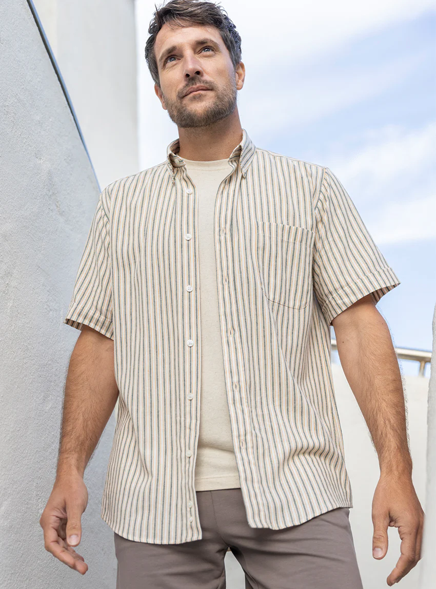 Chemise estivale homme coton rayé vert