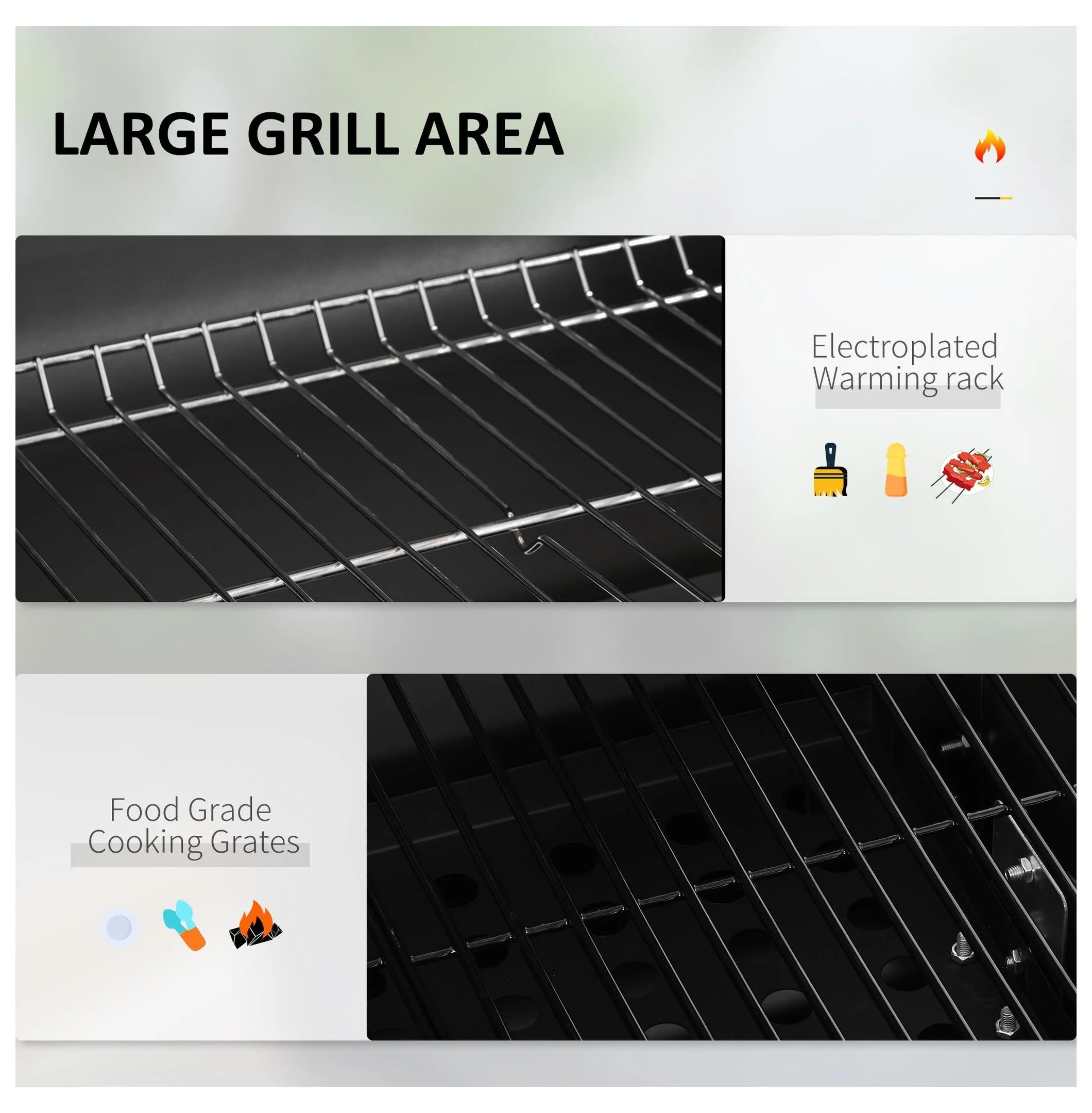 Charcoal BBQ Grill Smoker Combo Outdoor Portable Trolley Camping Picnic Black - Image 4