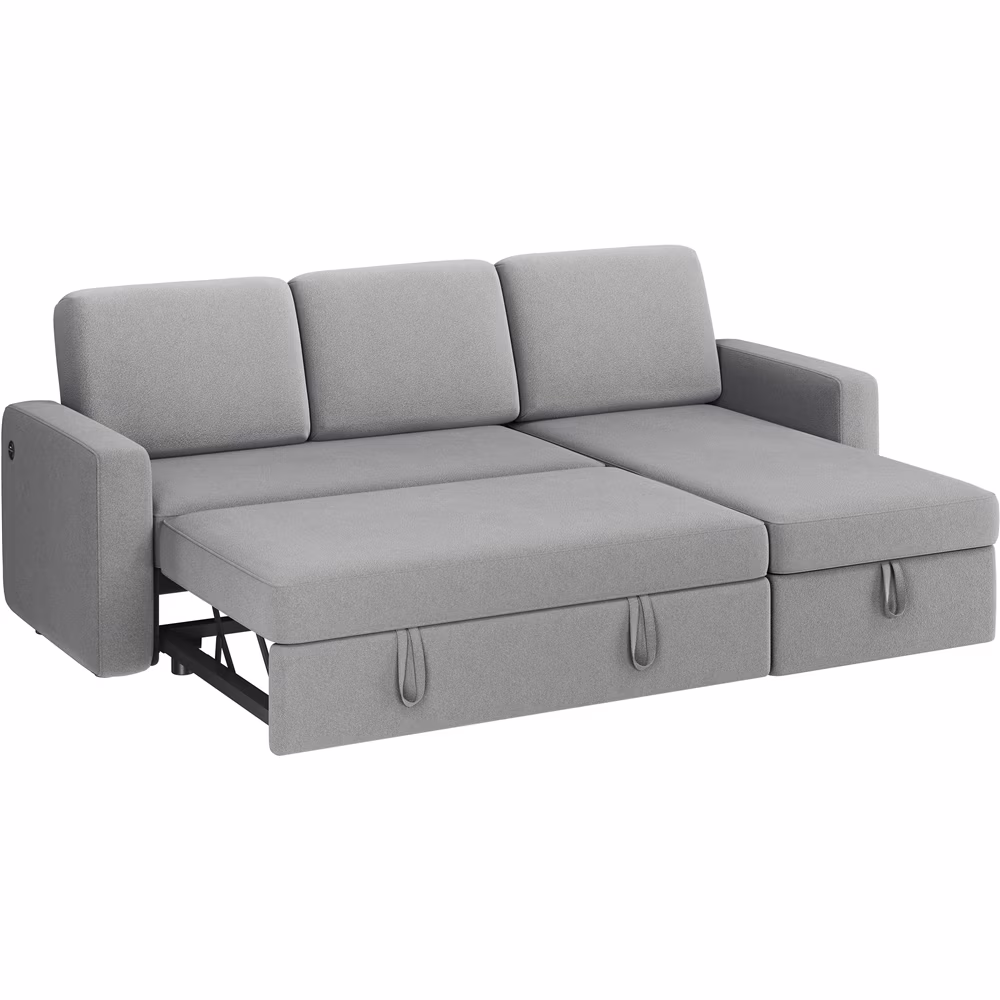 Reversible Sectional Sofa with USB Type-C Ports for Livingroom, Light Gray(Light Gray)