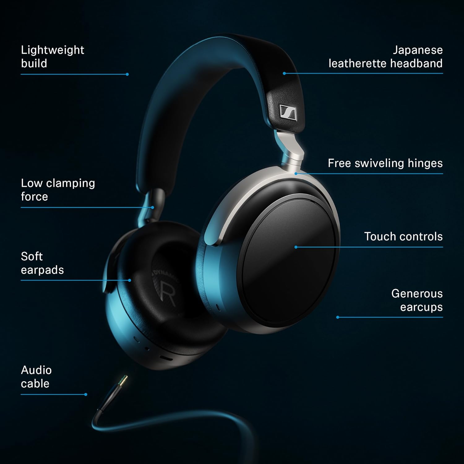 Sennheiser HDB 630 Wireless Over-Ear Headphones - Hi-Res Audiophile Sound  Adaptive Noise Cancellation  Parametric EQ  60 Hour Battery Life  Includes USB-C Low-Latency Bluetooth Adapter - Black