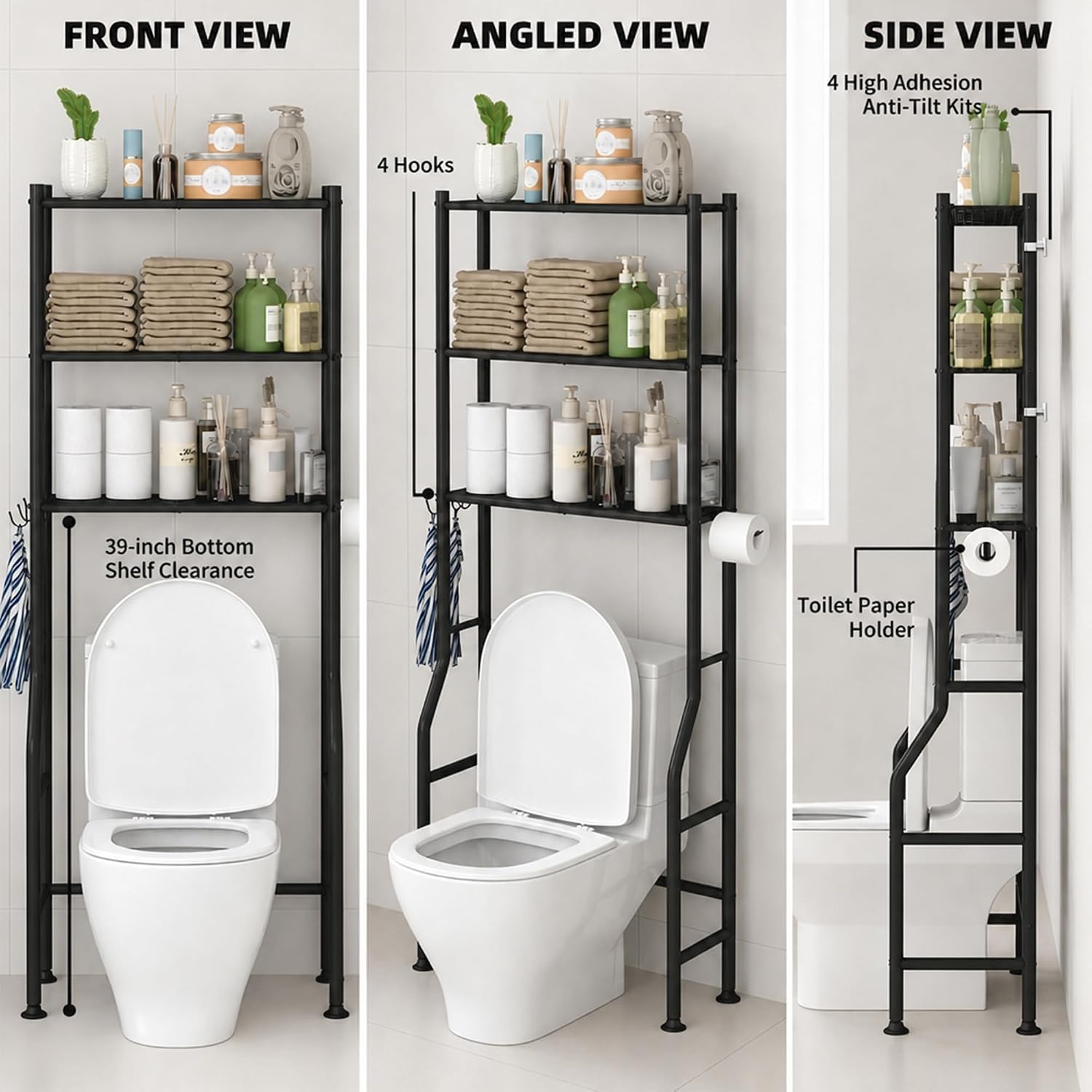GloTika 3-Tier Over Toilet Storage, Anti-Tilt, 64
