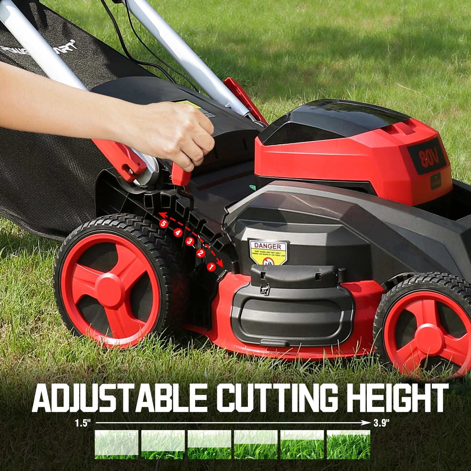 80V Cordless Lawn Mower with 5 Cutting Height, Adjustable Speed - Image 4