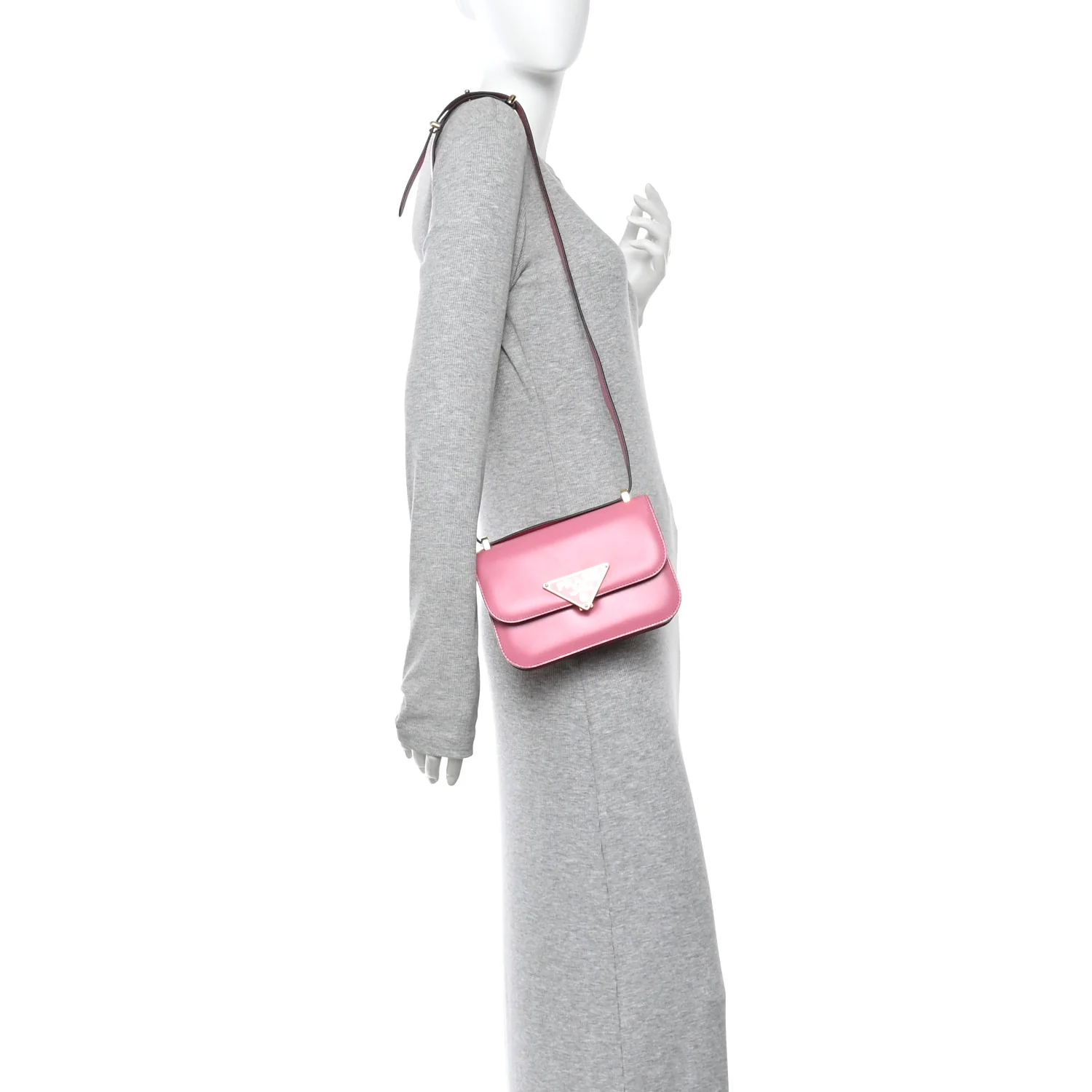 Box Calfskin Triangle Embleme Flap Shoulder Bag Begonia