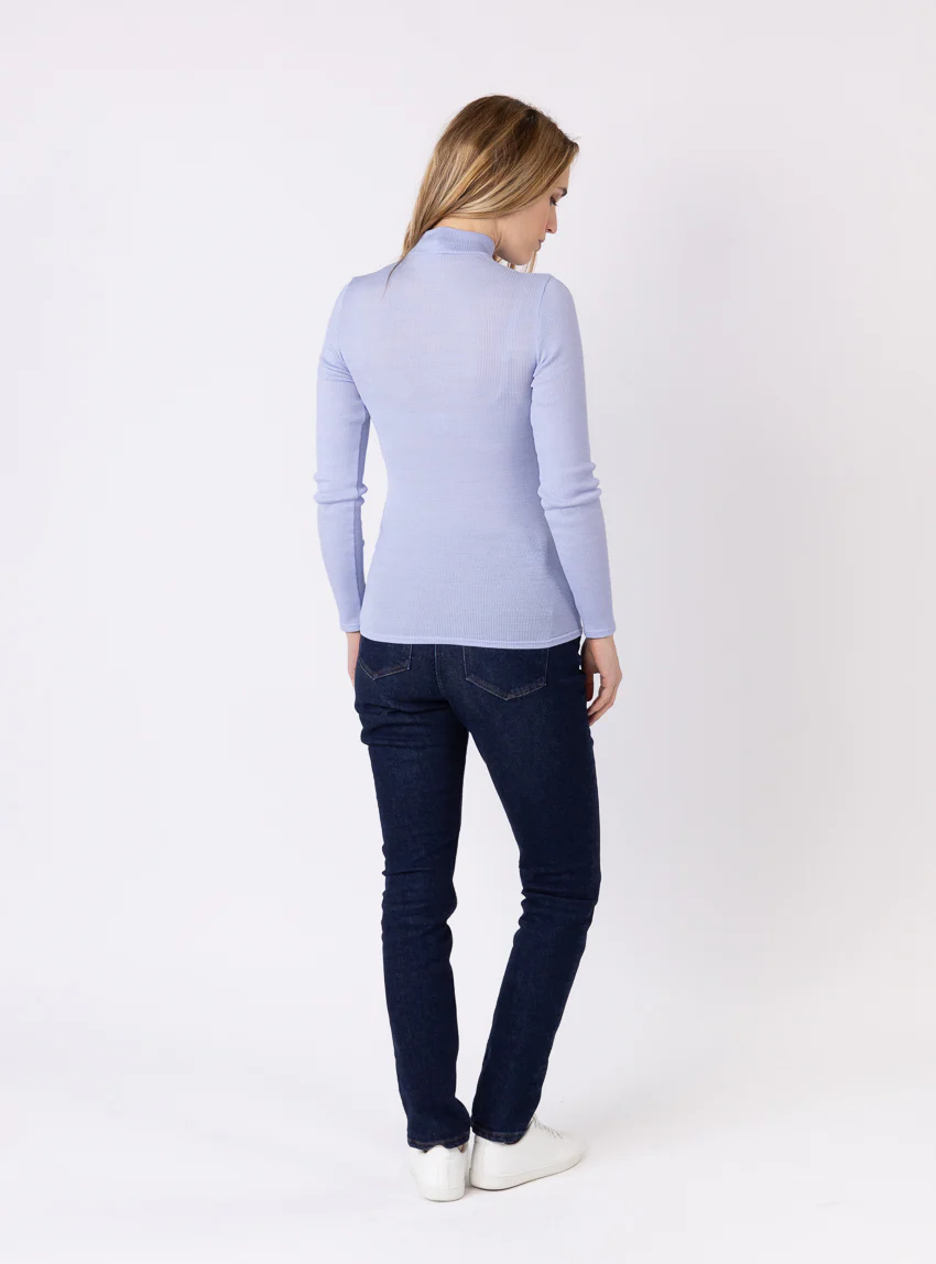 Pull chaussette femme col montant bleu ciel