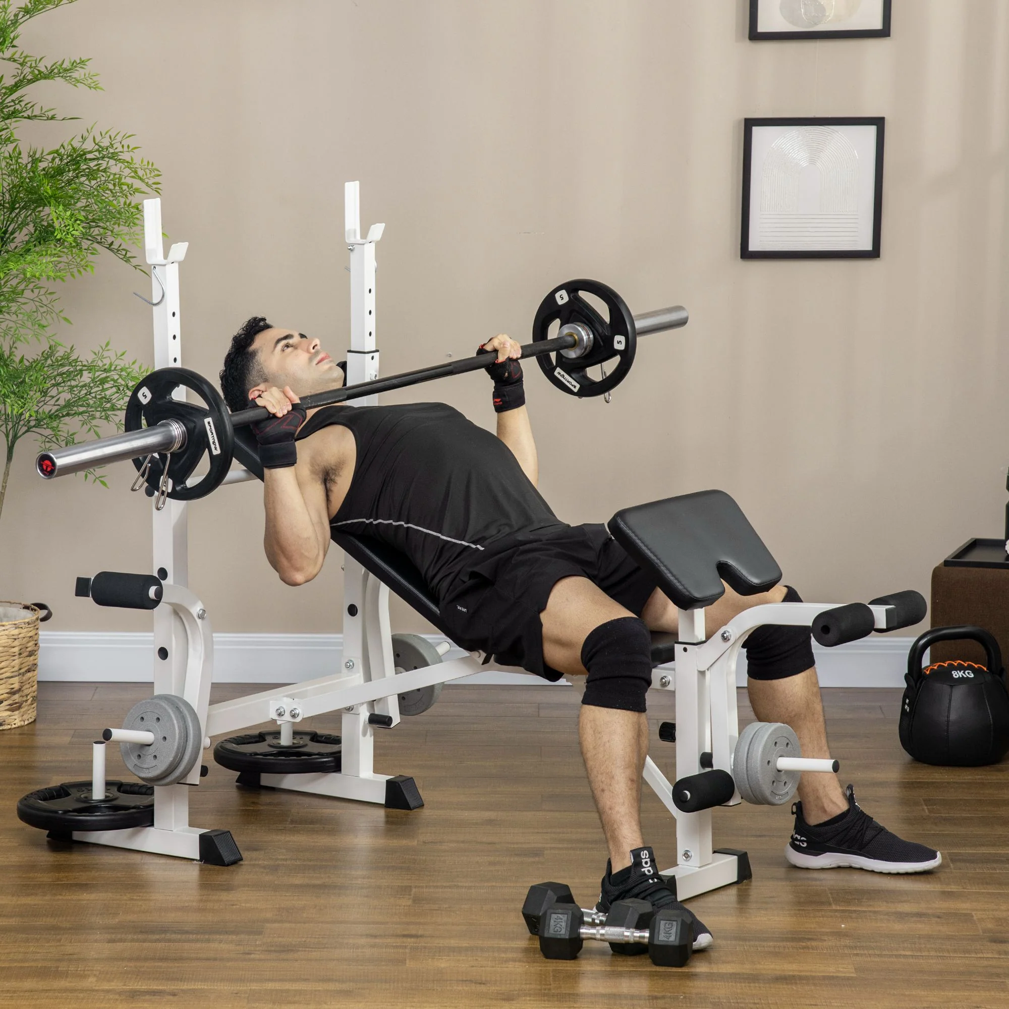 HOMCOM Trainingsbank höhenverstellbar mit Beinpresse und Bizepscurl