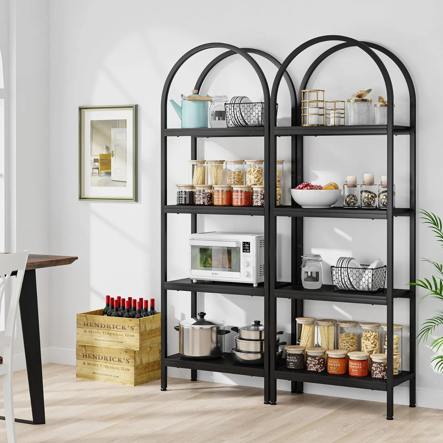 70.8" Industrial 4-Tier Bookshelf: Wood and Metal Display Rack (Black, 2PCS)(4-Tier Black) - Image 10