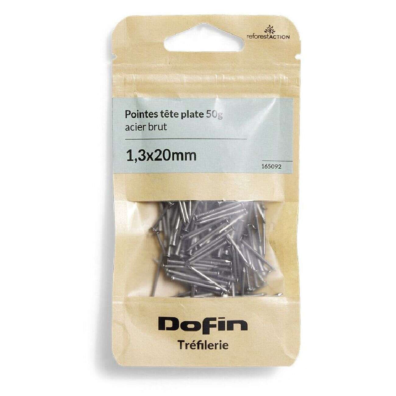 50g pointes tête homme acier brut - 1,3x20 mm