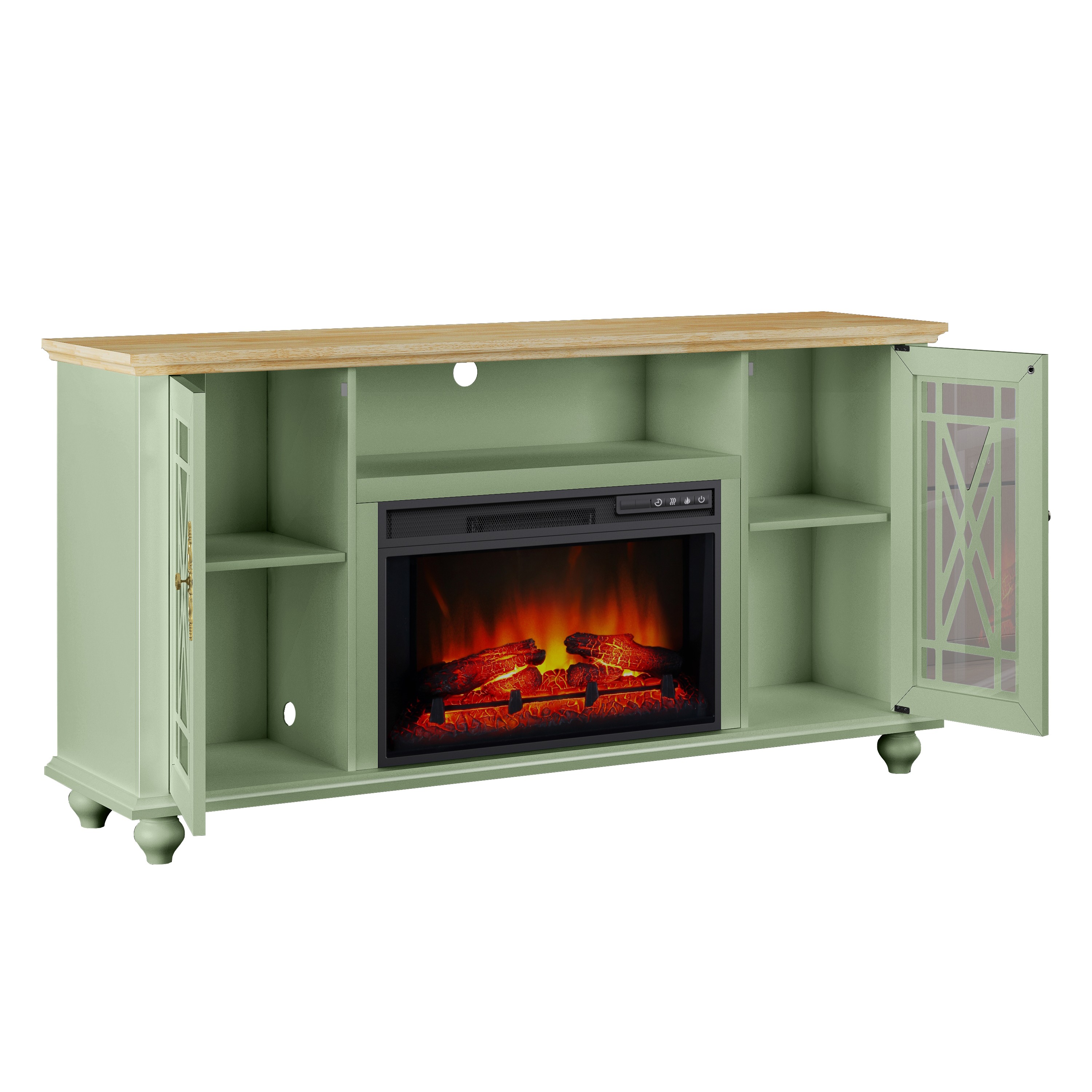 Elegant 61" TV Stand with Fireplace Green(Green) - Image 7