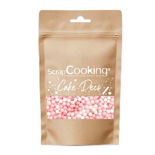 Kakestrø små kuler 55 g rosa/hvit