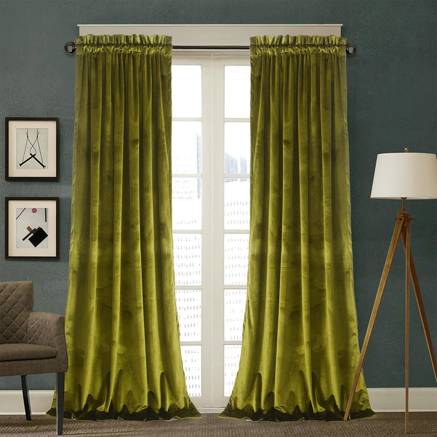 Roslynwood Velvet Curtains 2 Panels Set, Block Light Thermal Insulated Velour Rod Pocket Drapes for Bedroom and Living Room (52 x 63 inch,