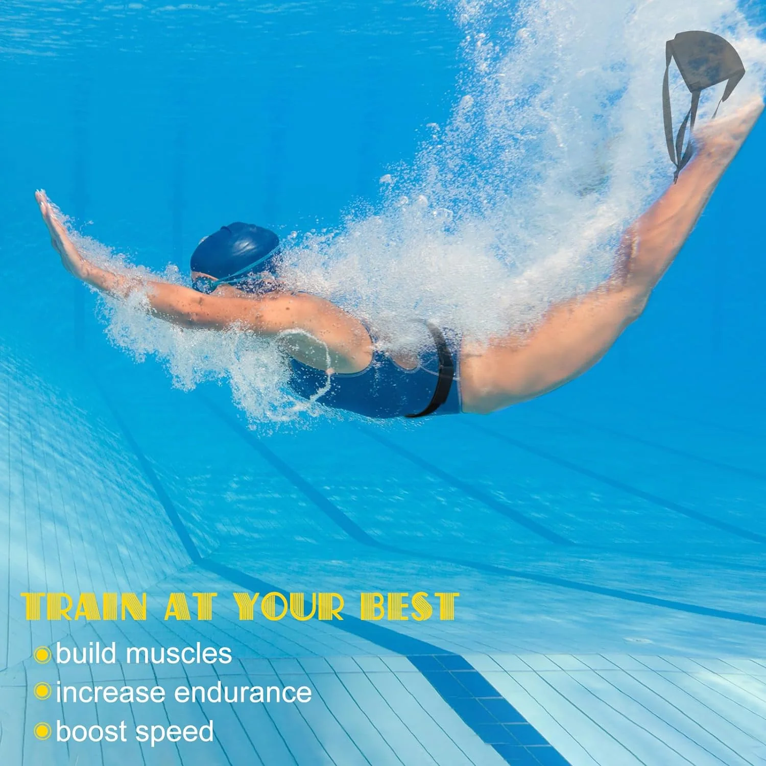 Set of Swim Parachute Swim Resistance Training Equipment Tempo Trainer Swimming Quality Swimming Drag Belt Stationary Swimming Harness for Pool, Black