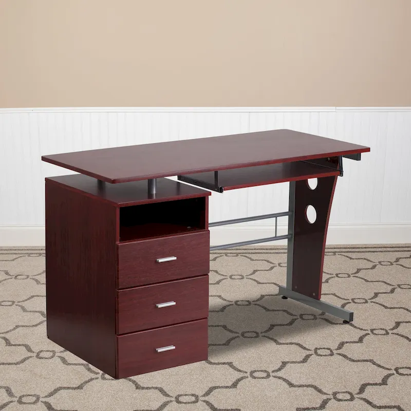 3-Drawer Pedestal Computer Desk with Keyboard Tray
