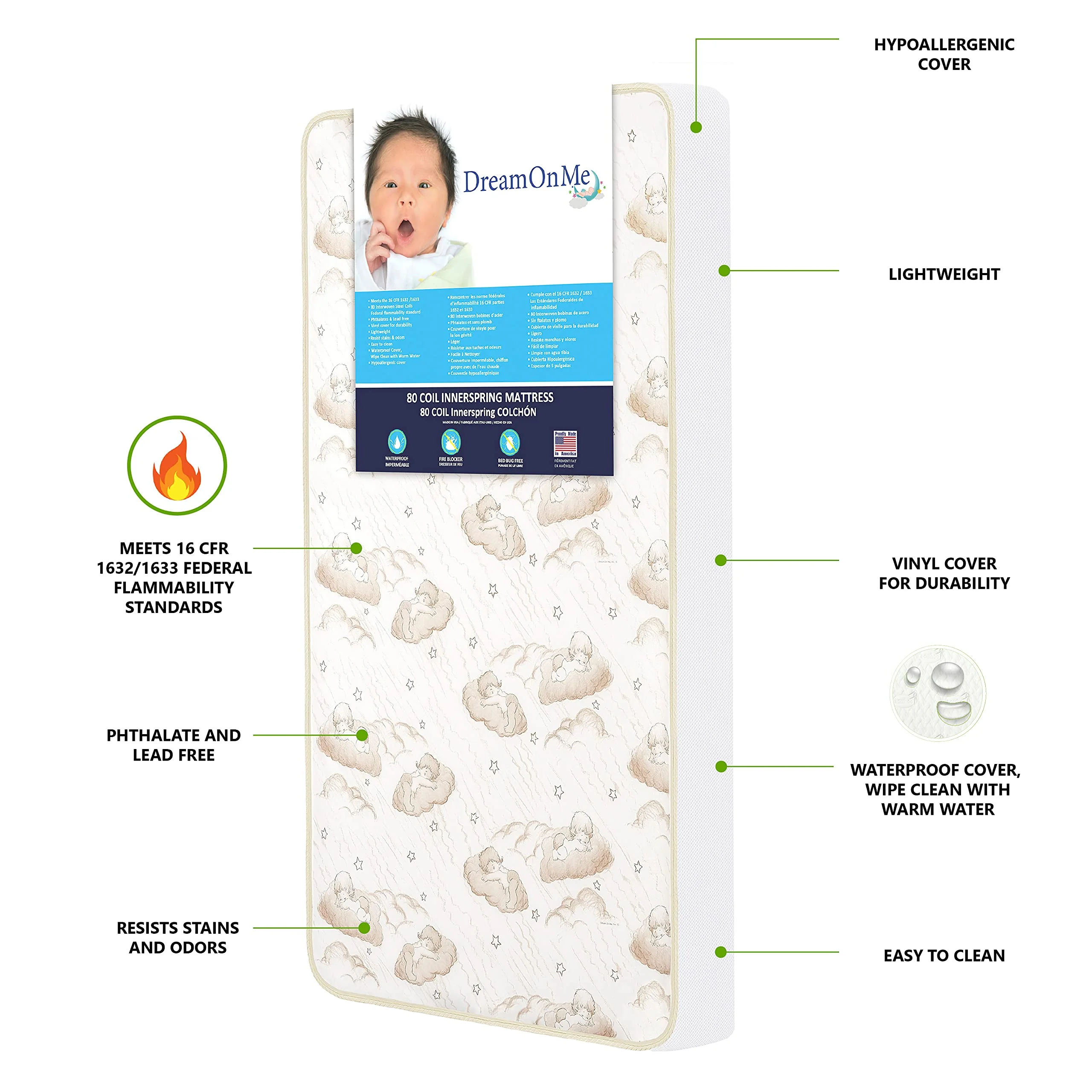 Dream On Me 2-in-1 Breathable Twilight 5 Spring Coil Crib and Toddler Bed Mattress