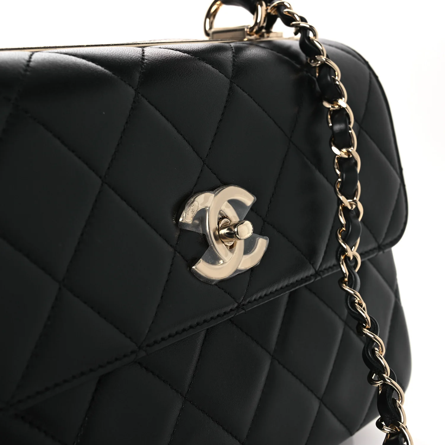 Lambskin Quilted Small Trendy CC Dual Handle Flap Bag Black