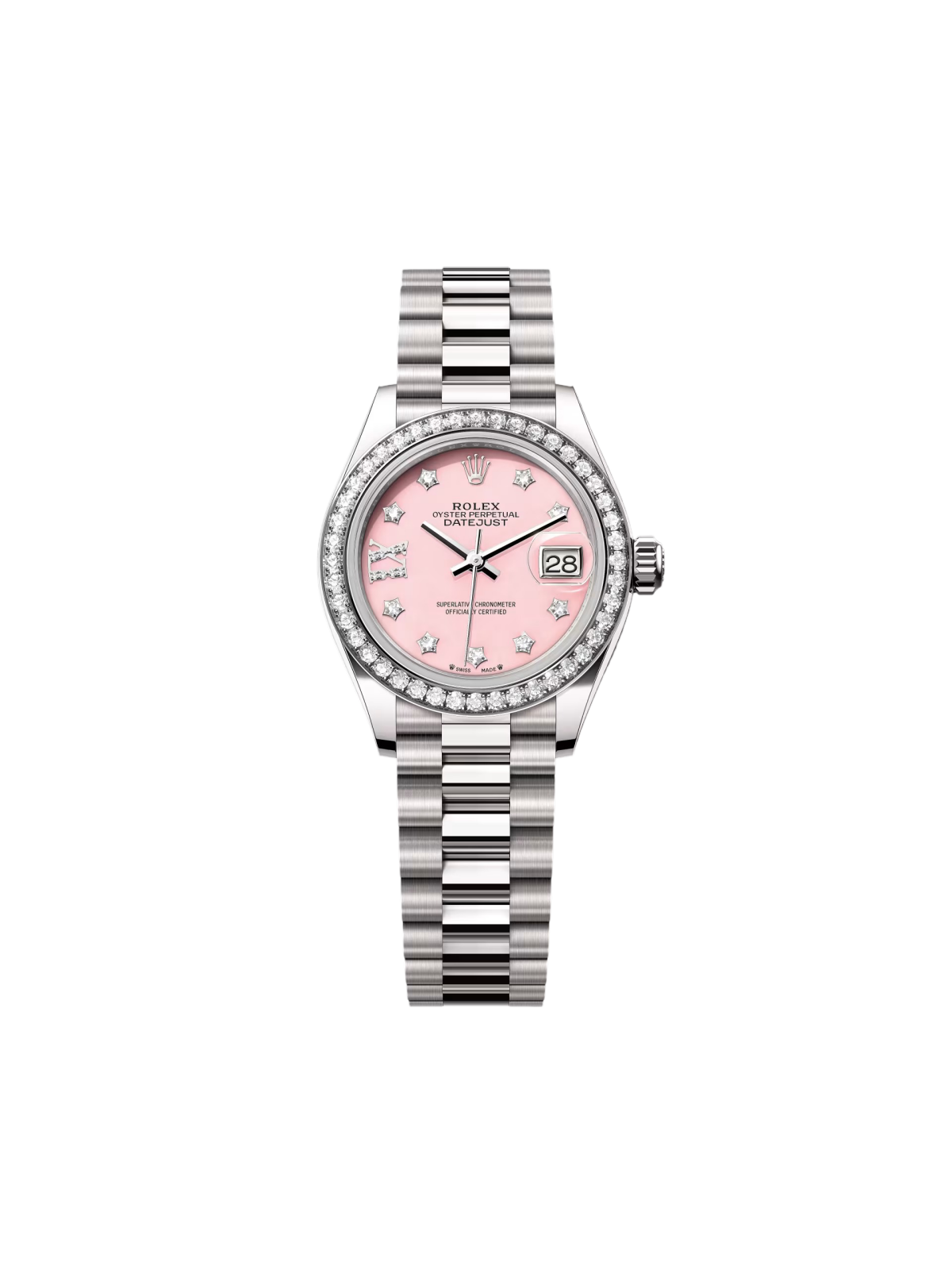 【Super Clone】RLX Lady-Datejust 28mm 279139RBR Pink Opal Diamond Dial and Diamond Bezel White Gold Bracelet
