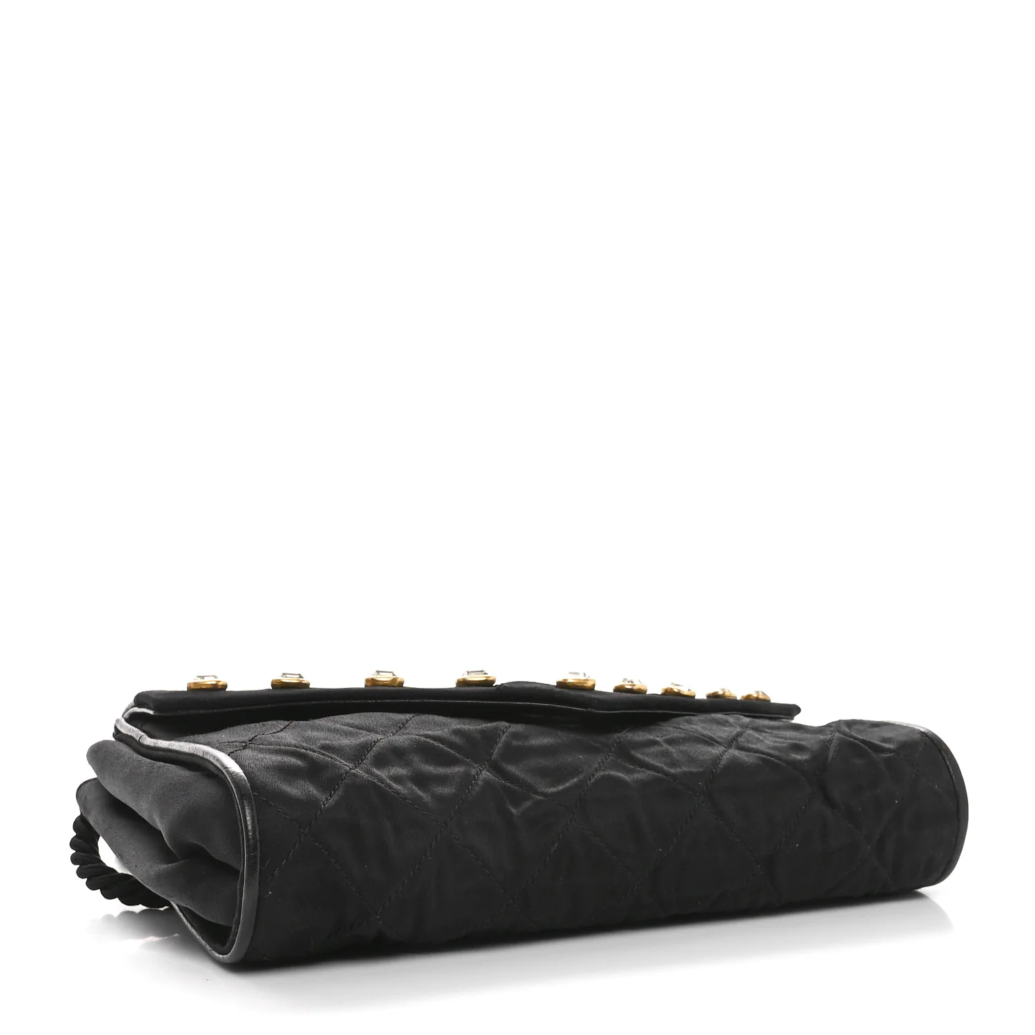 Fabric Quilted Crystal Envelope Small Flap Black