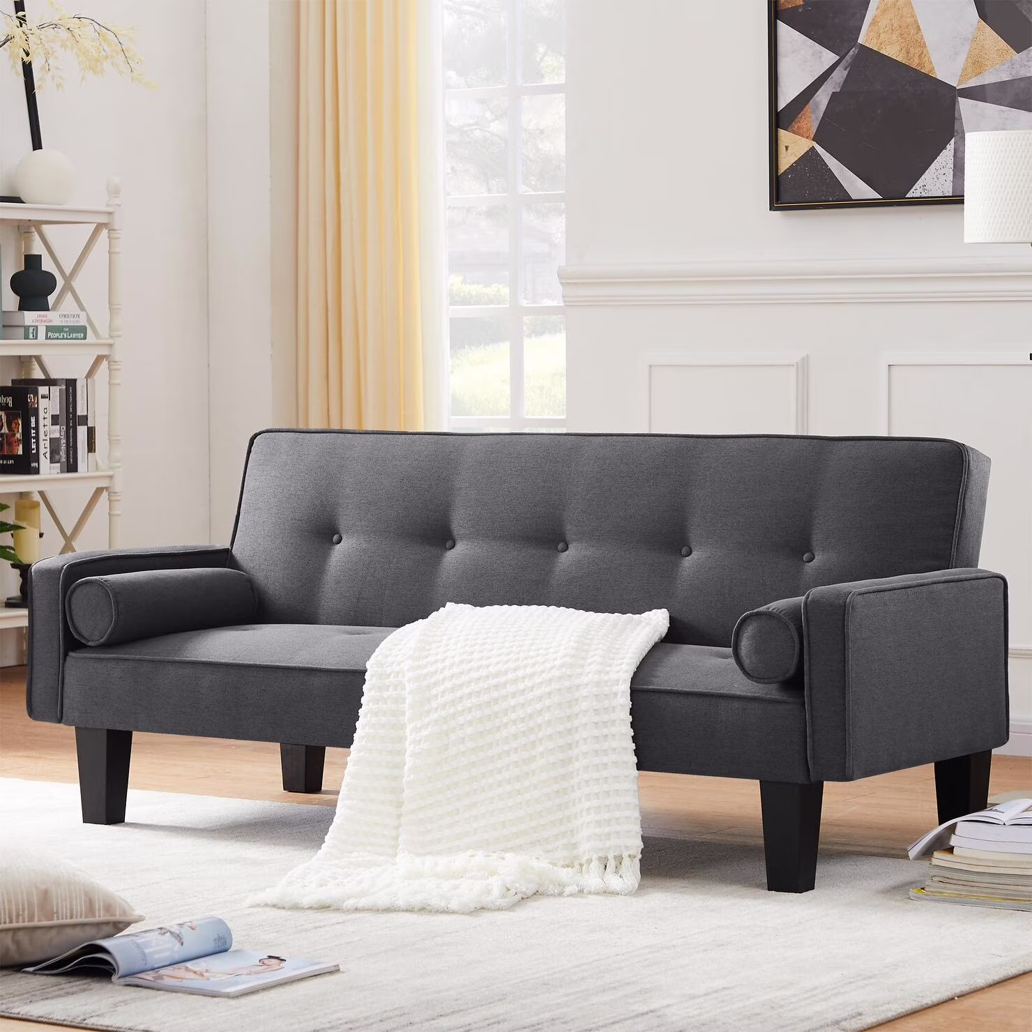 72" Convertible Loveseat Sofa Bed Sleeper Daybed,Modern Upholstered Folding Recliner,Small Futon Sofa for Living Room Apartment Office,Gray 02(Gray 02) - Image 5