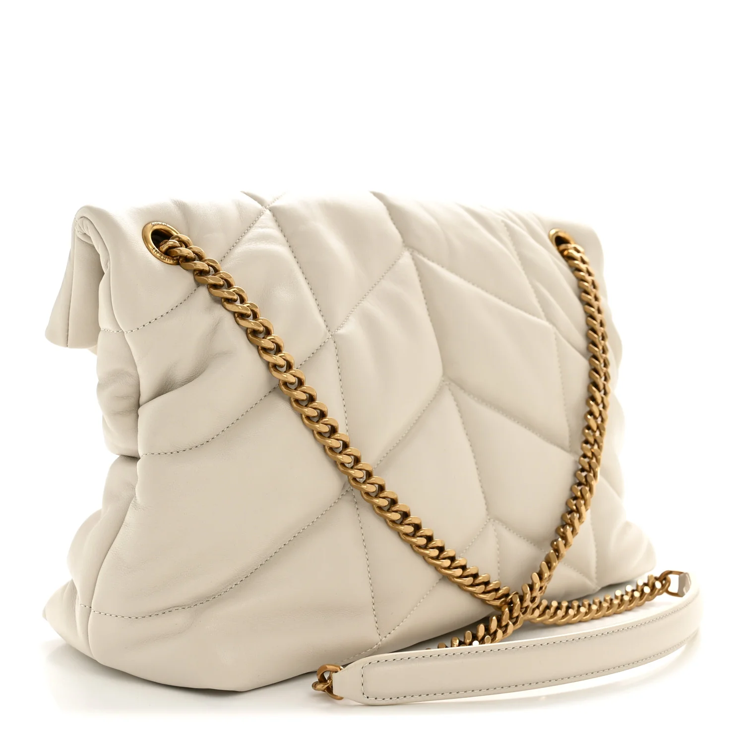 Lambskin Quilted Medium Loulou Puffer Monogram Chain Satchel Crema Soft