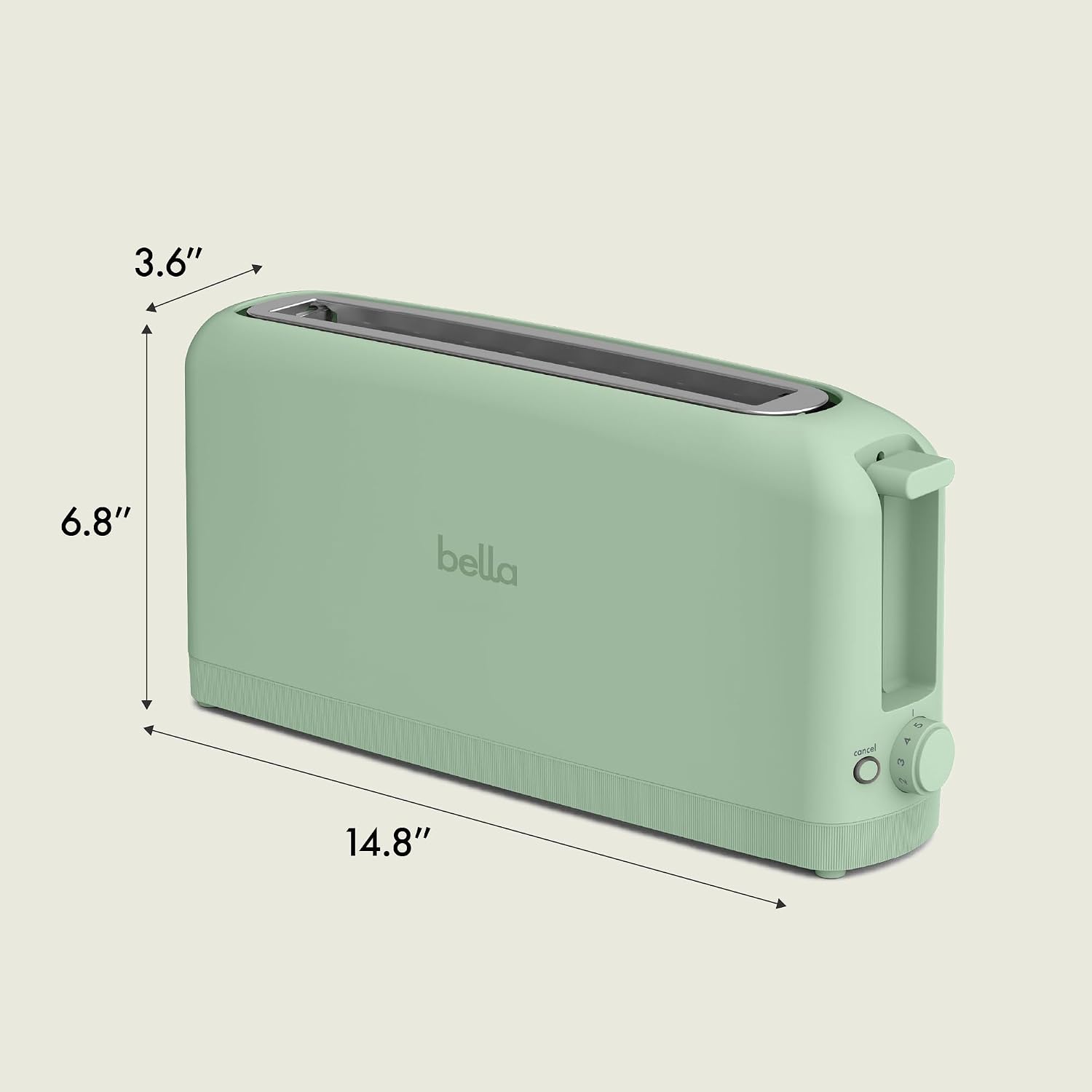 bella Fits-Anywhere ™   2-Slice Slim Toaster, Long Slot & Extra Wide, Seaglass