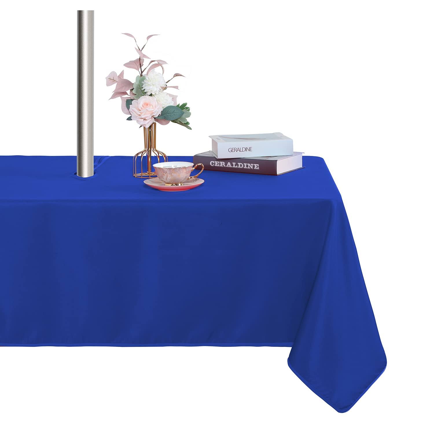 Fitable Table Cover Outdoor and Indoor Tablecloth - Washable Waterproof Wrinkle Free Table Cloth with Zipper and Umbrella Hole for Spring/Summer