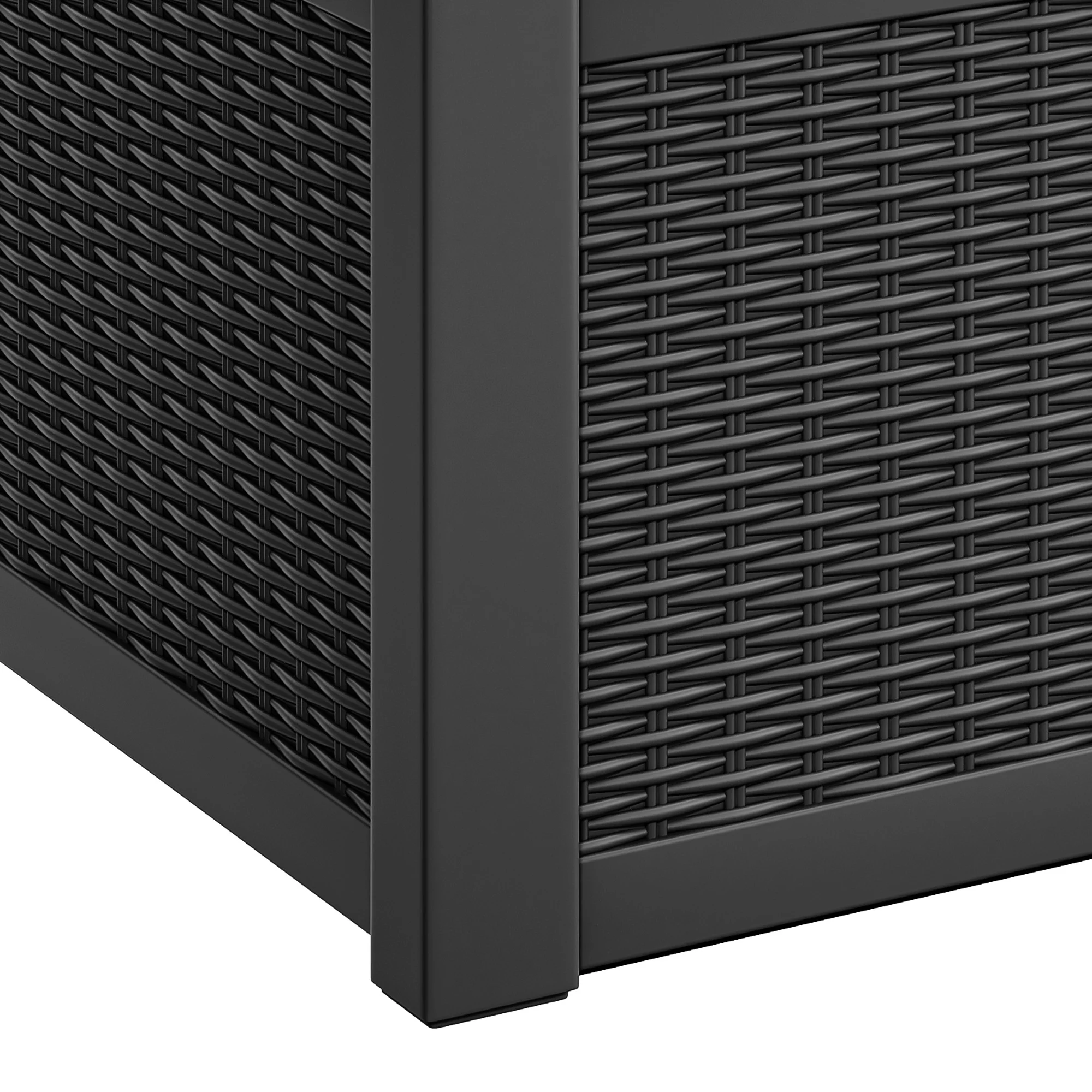 70-Gallon Outdoor Resin Storage Cabinet with Rattan Backrest �C Waterproof Patio Bench Seat, 500 lbs Capacity, Black - Image 3