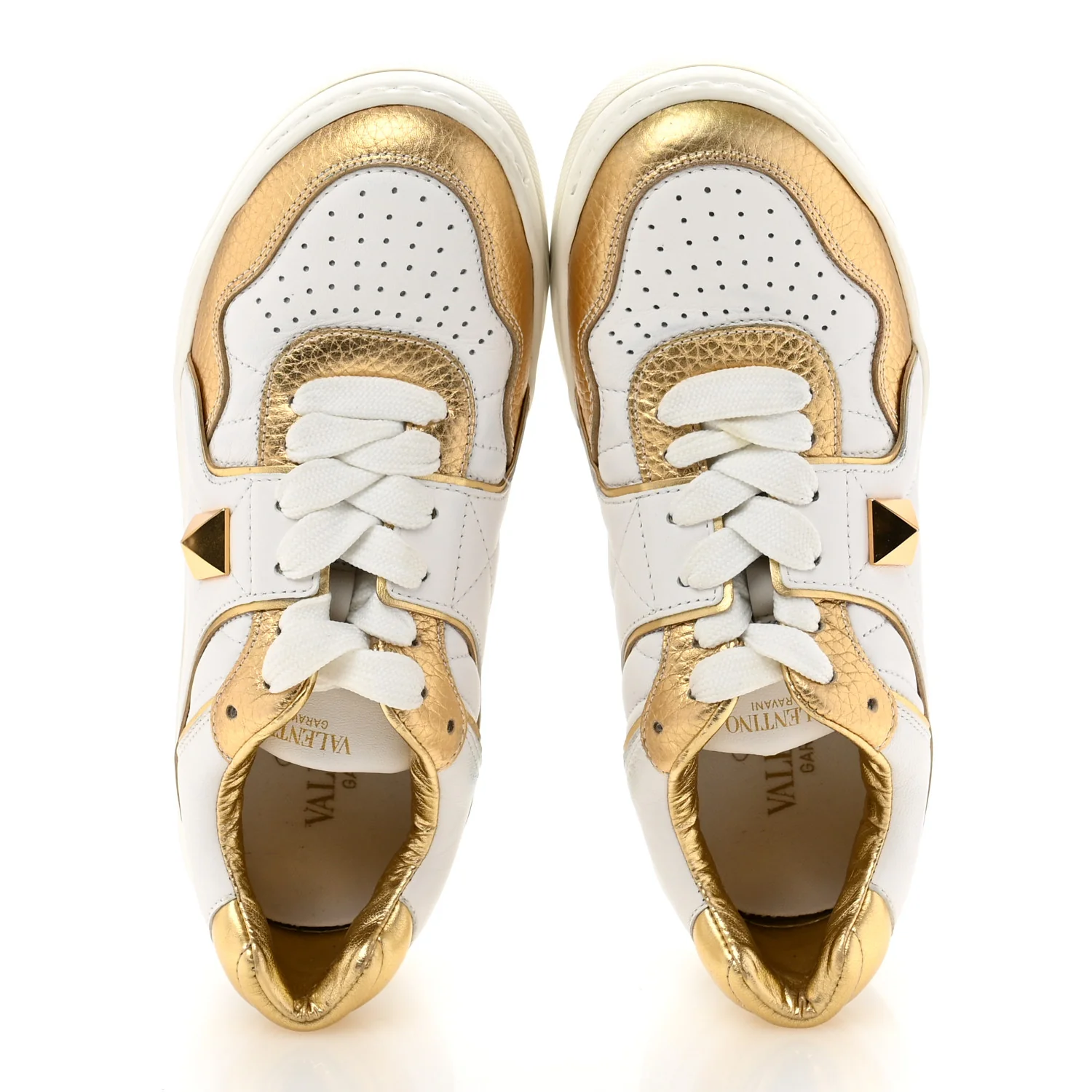 Calfskin Roman Stud Sneakers 37.5 White Gold