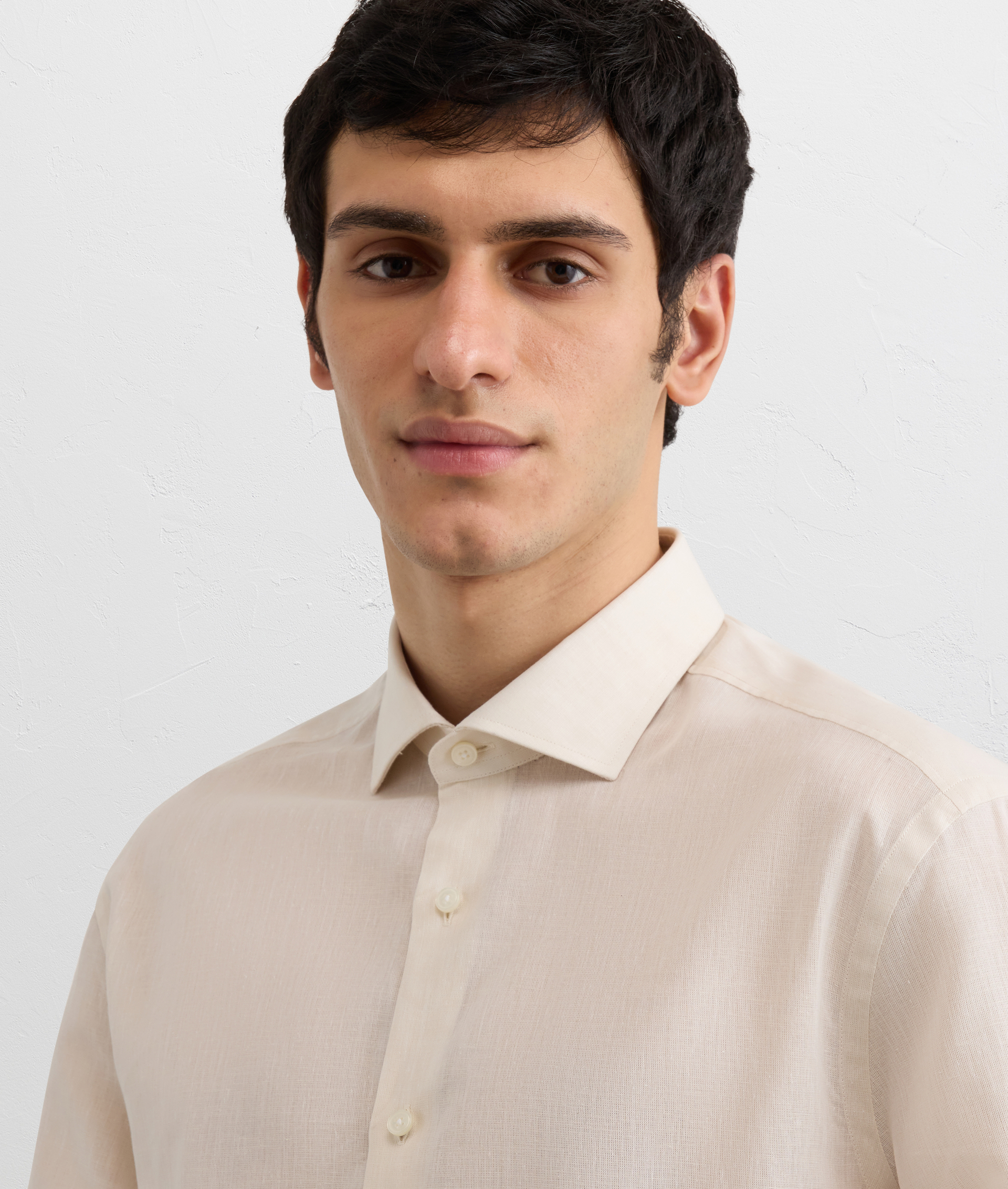 LIGHT BROWN SILK AND COTTON KNITTED SHORT SLEEVED POLO SHIRT WITH BUTTONS