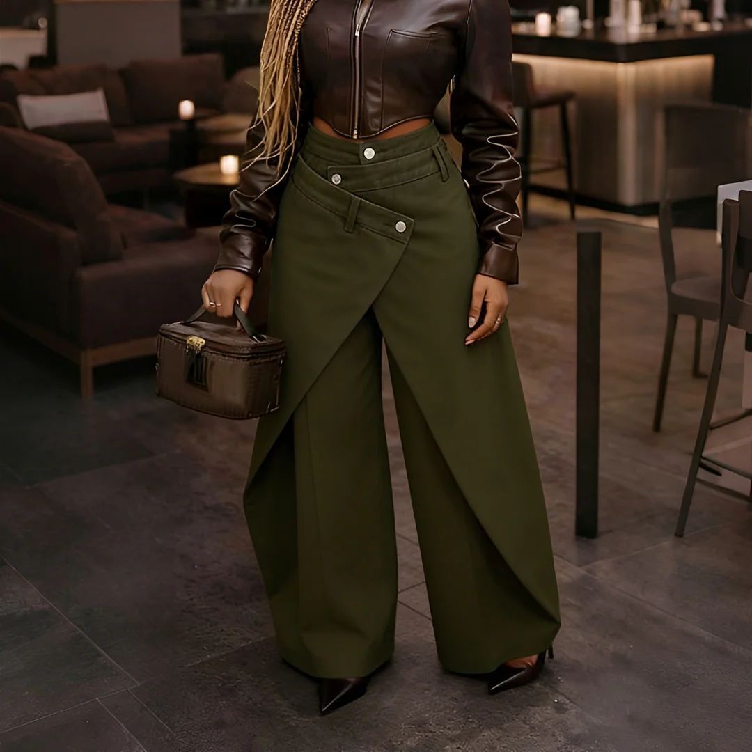 Cheska - Pantalon Élégant à Devant Croisé