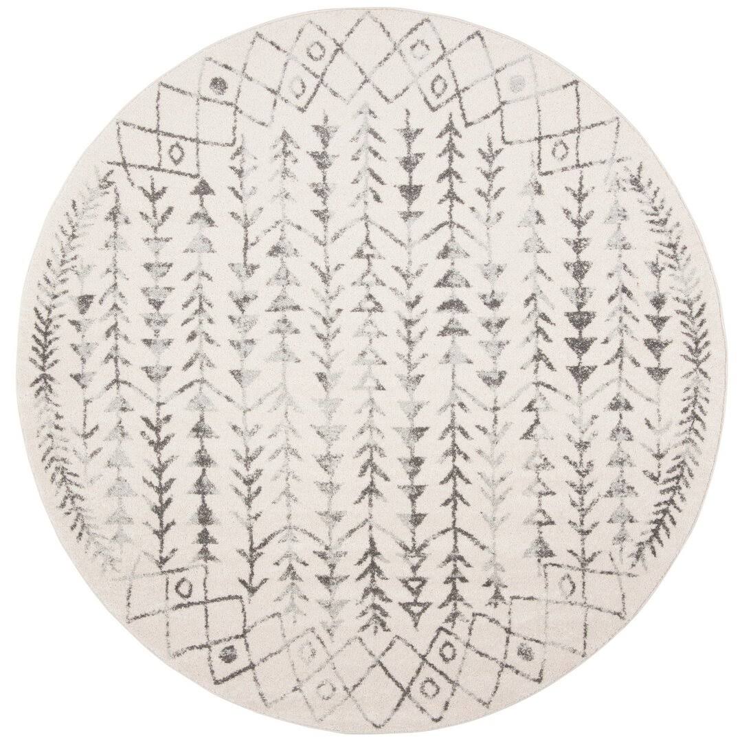 Union Rustic Renninger Area Rug - 3' Round, Ivory/Gray