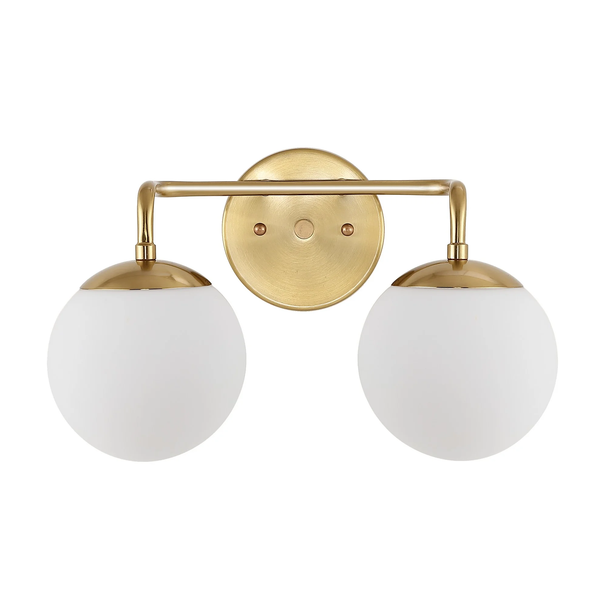 JONATHAN Y Louis Parisian Globe 15" 2-Light Metal/Frosted Glass Modern Contemporary LED Vanity, Brass Gold(2 Light/Brass Gold)