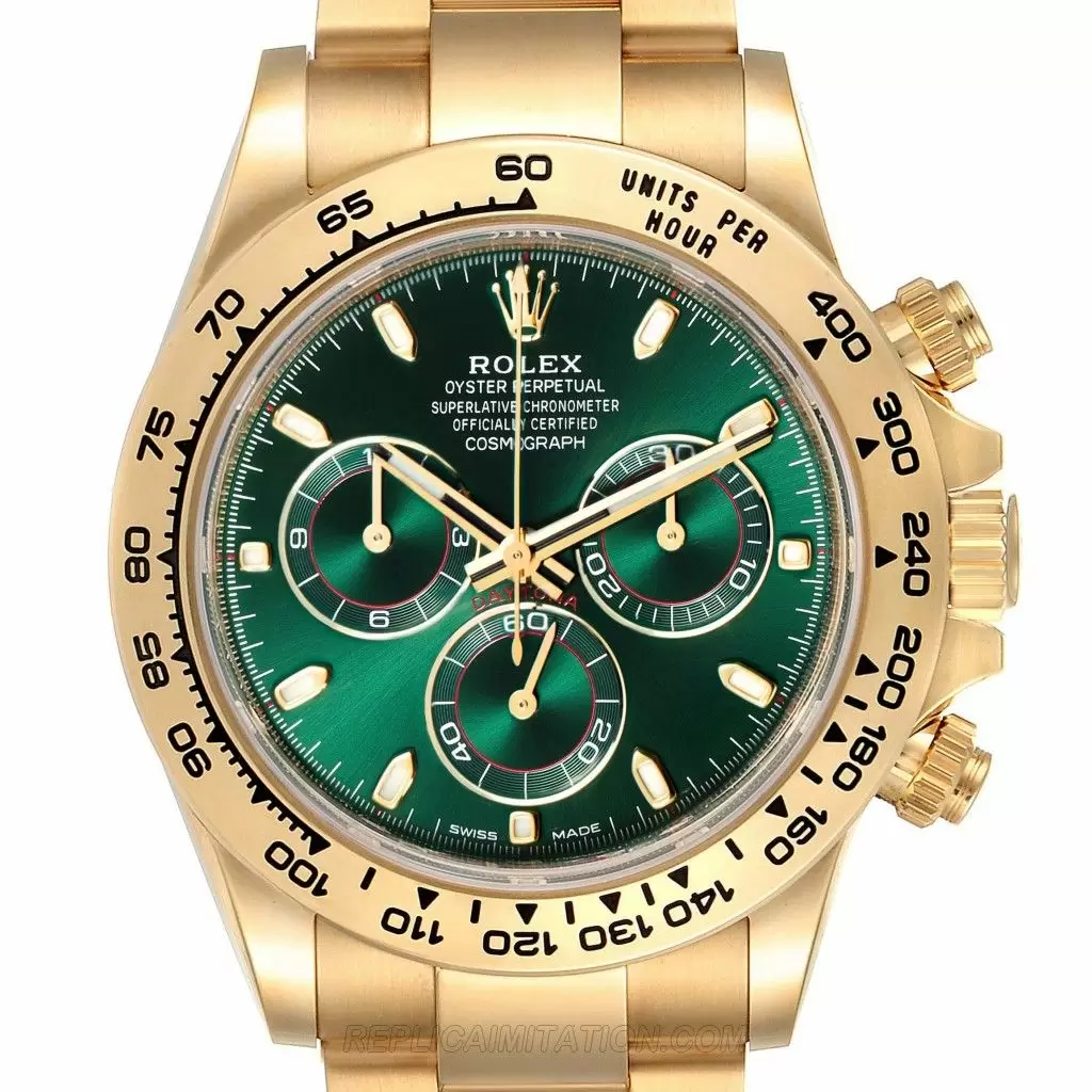 Replica Rolex Daytona Yellow Gold Green Dial Watches 116508 NewP25071